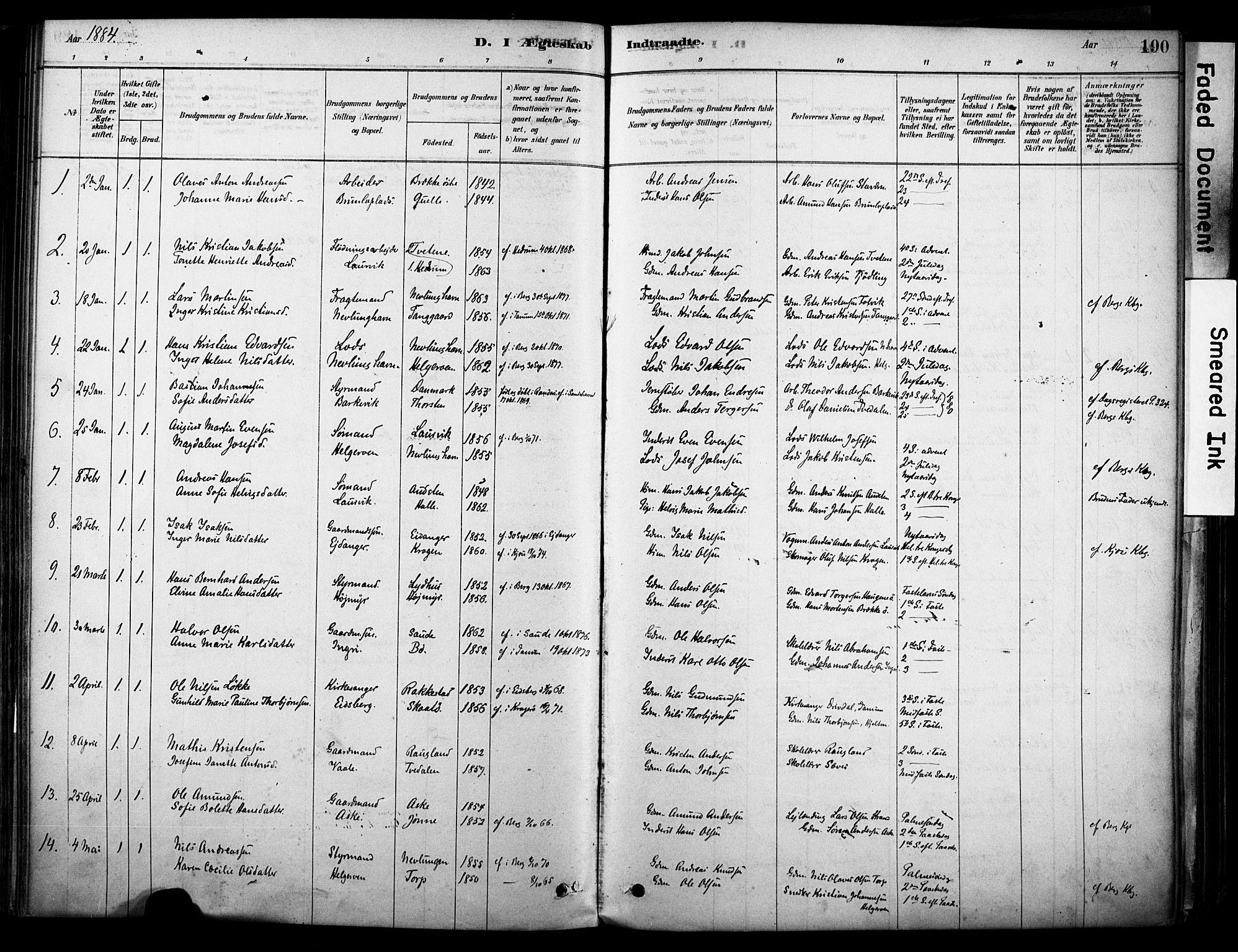 Brunlanes kirkebøker, AV/SAKO-A-342/F/Fc/L0001: Parish register (official) no. III 1, 1878-1899, p. 190