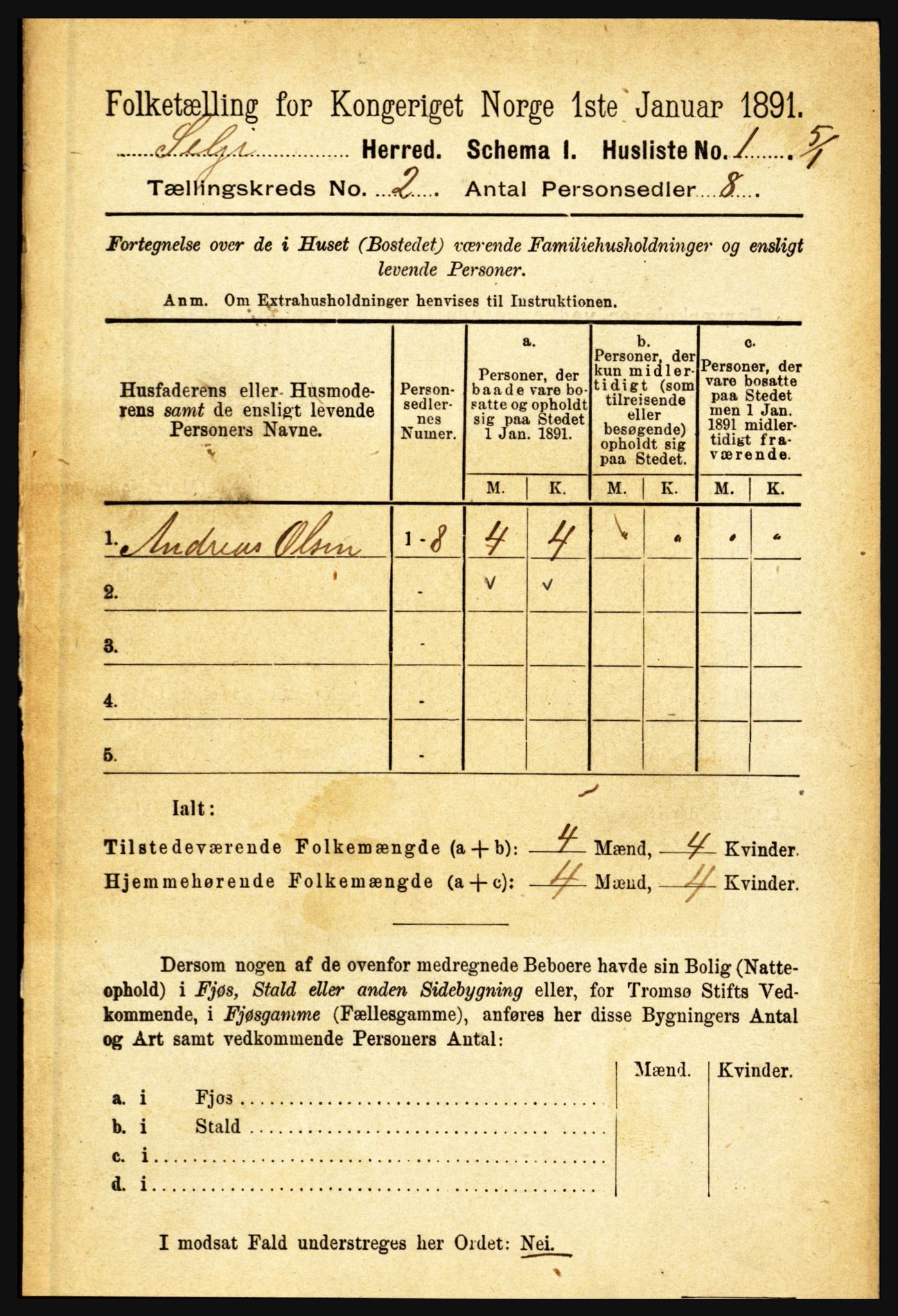 RA, 1891 census for 1441 Selje, 1891, p. 349