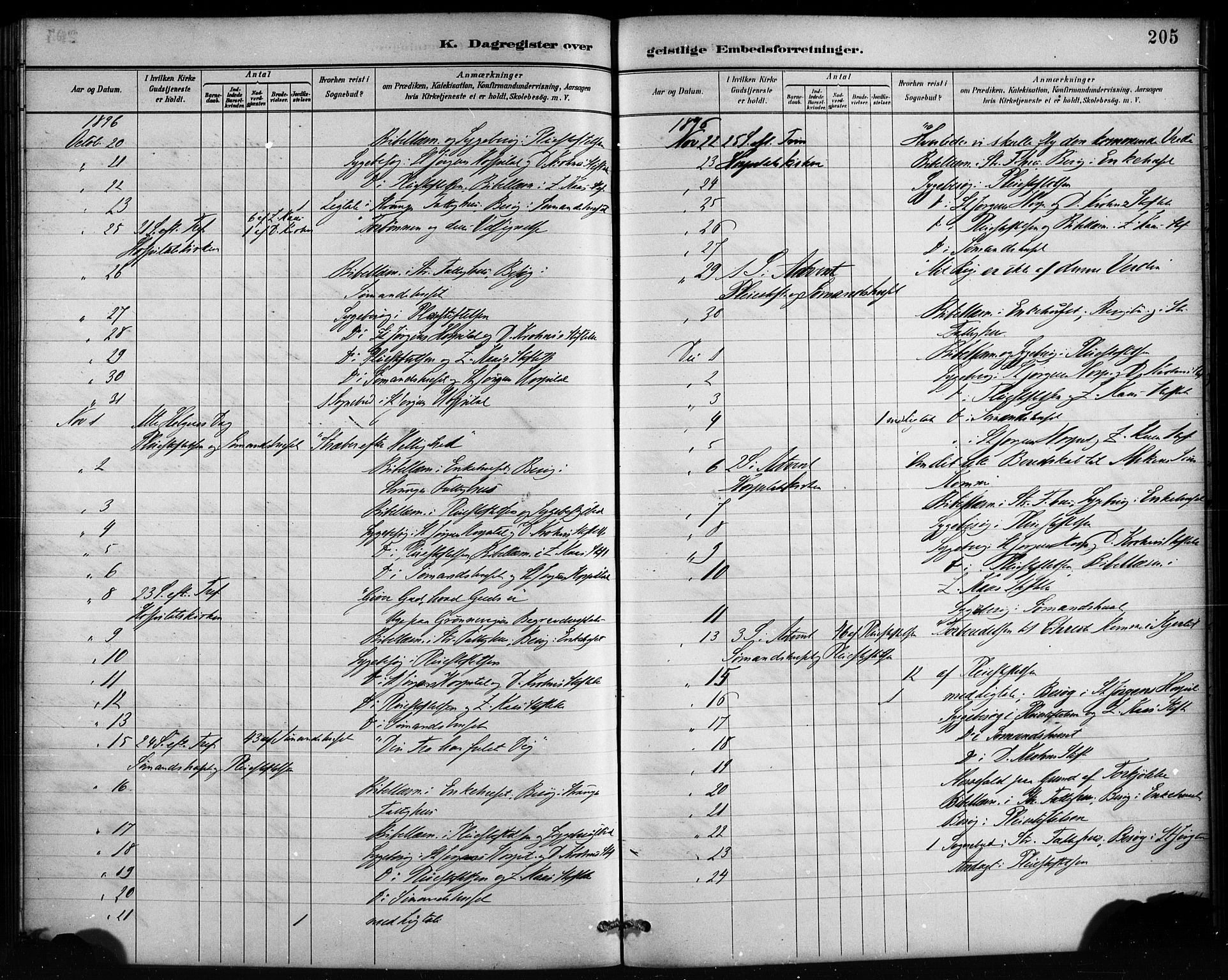 St. Jørgens hospital og Årstad sokneprestembete, AV/SAB-A-99934: Parish register (official) no. A 13, 1886-1906, p. 205