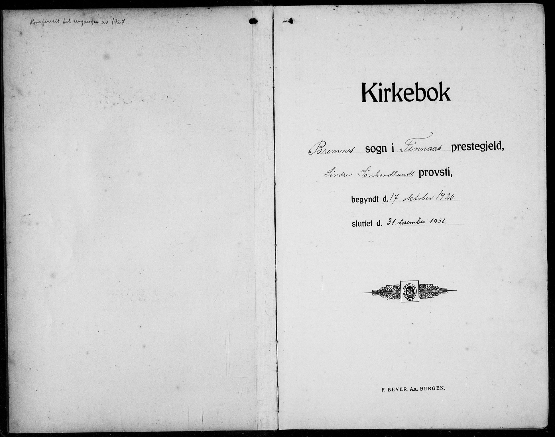 Finnås sokneprestembete, AV/SAB-A-99925/H/Ha/Hab/Habb/L0006: Parish register (copy) no. B 6, 1920-1936