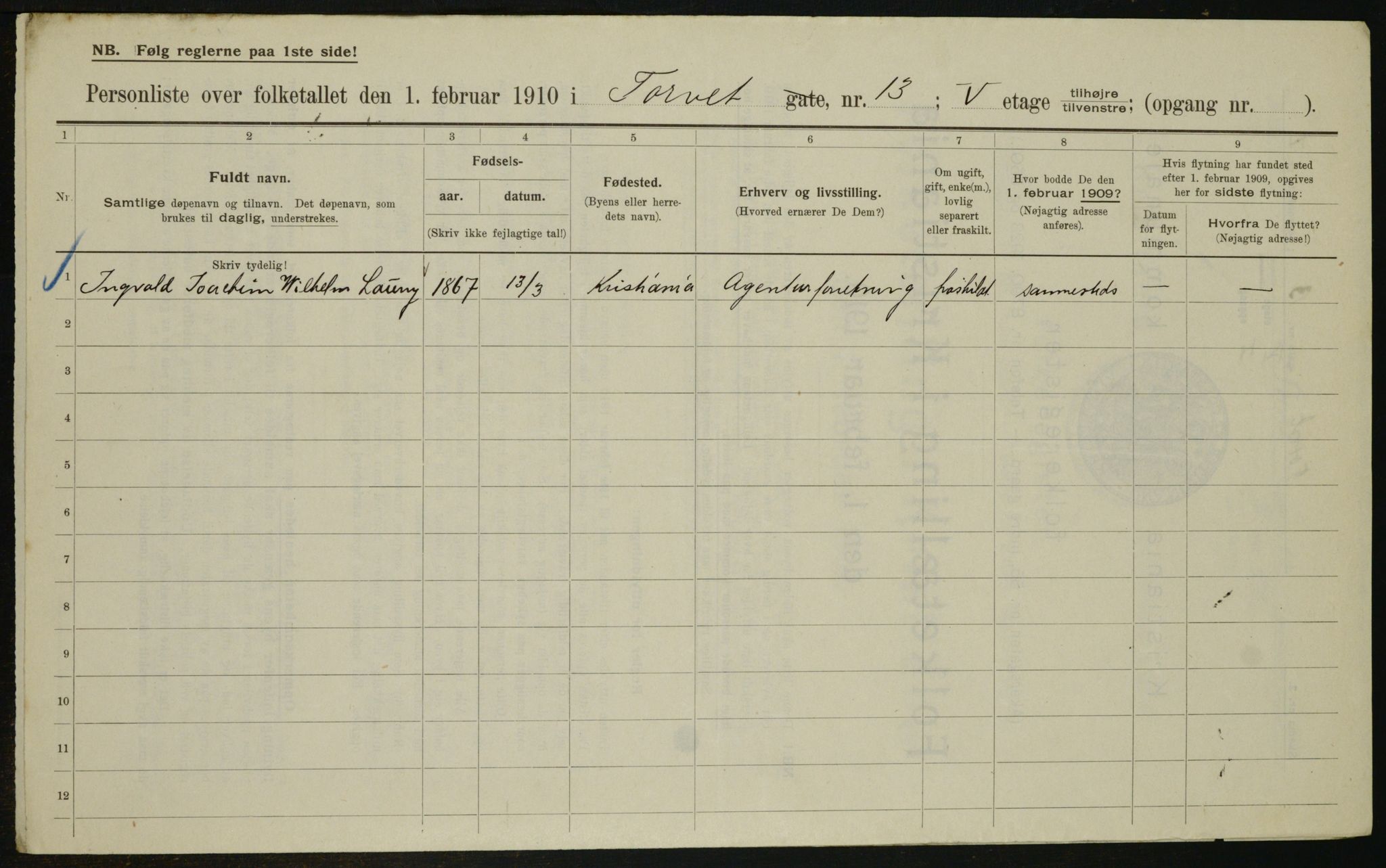 OBA, Municipal Census 1910 for Kristiania, 1910, p. 109371