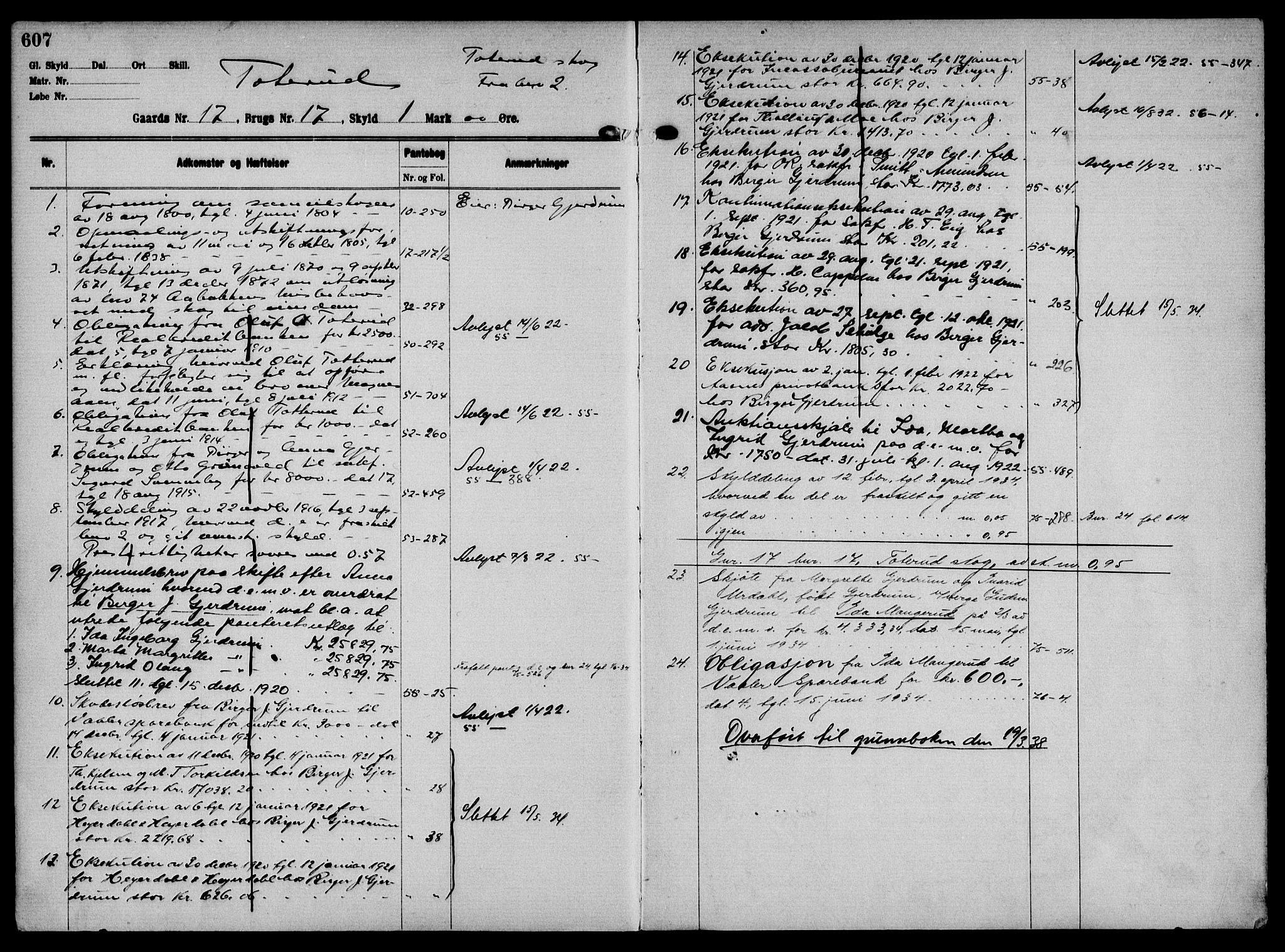 Solør tingrett, AV/SAH-TING-008/H/Ha/Hak/L0001: Mortgage register no. I, 1900-1935, p. 607