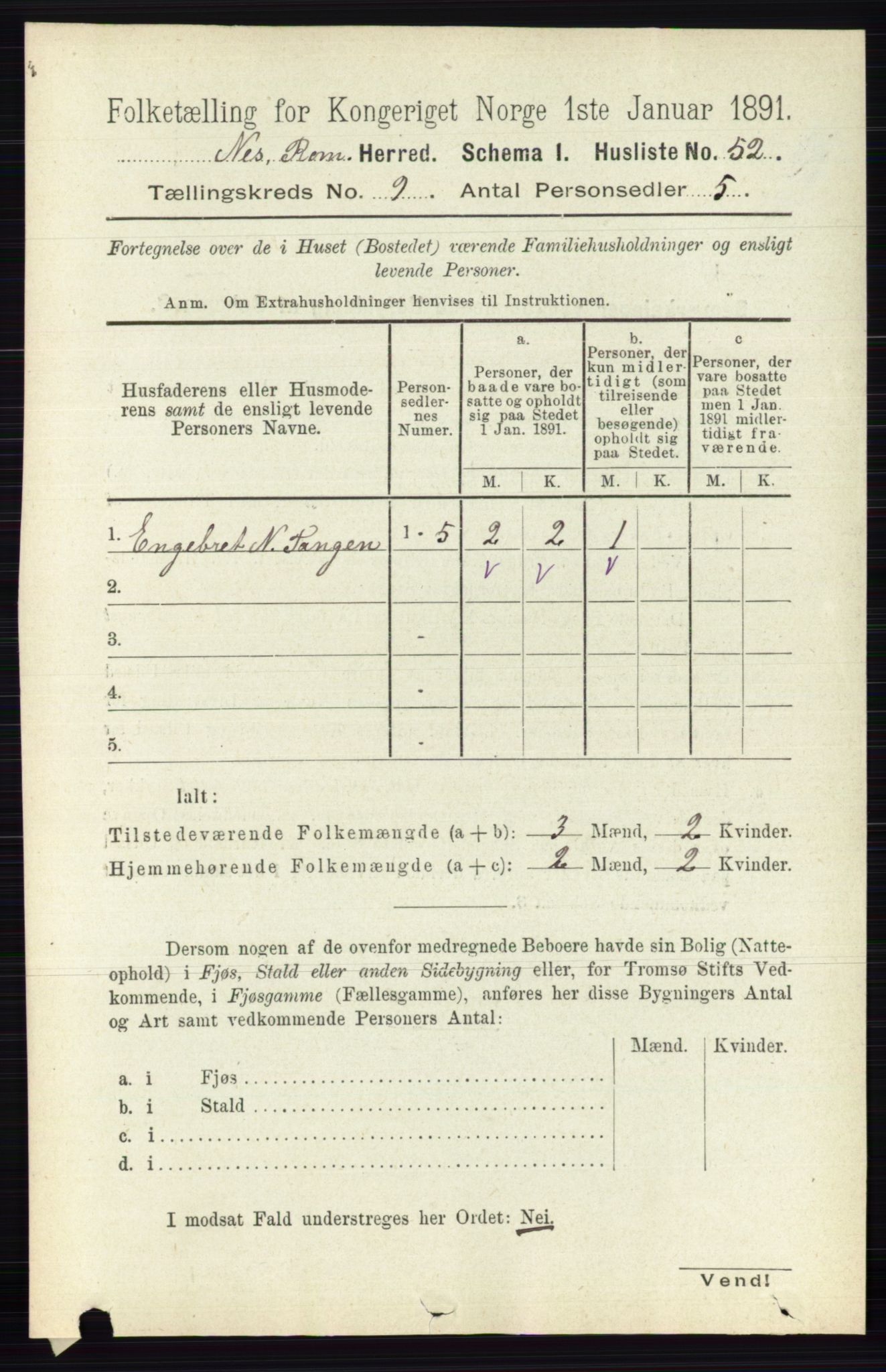 RA, 1891 census for 0236 Nes, 1891, p. 5238