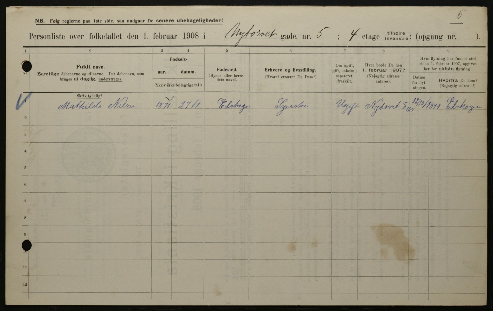 OBA, Municipal Census 1908 for Kristiania, 1908, p. 66635