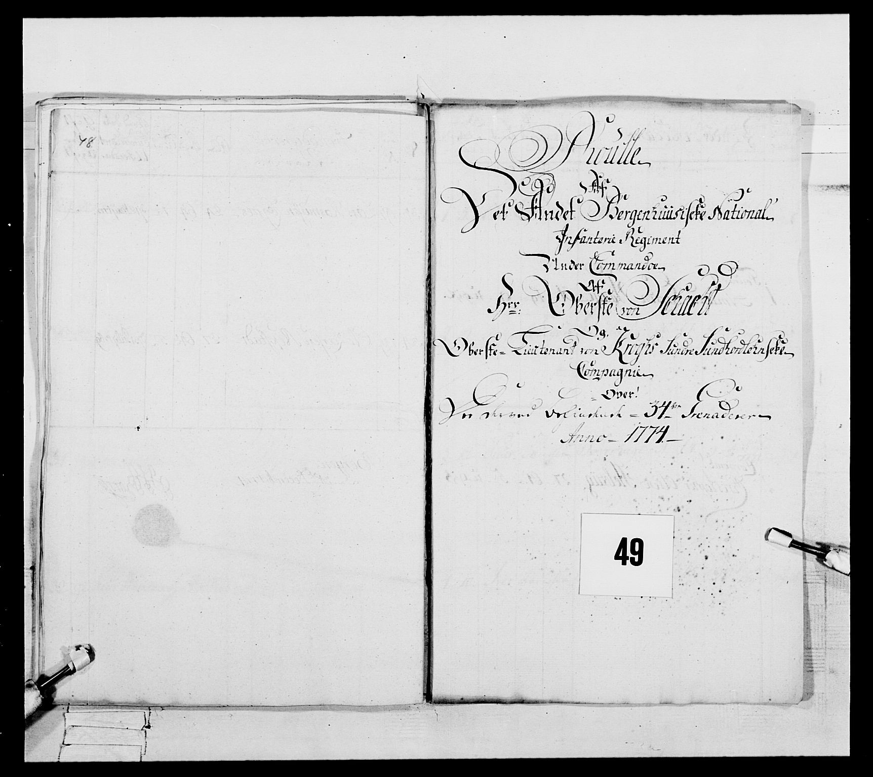 Generalitets- og kommissariatskollegiet, Det kongelige norske kommissariatskollegium, RA/EA-5420/E/Eh/L0093: 2. Bergenhusiske nasjonale infanteriregiment, 1772-1774, p. 500