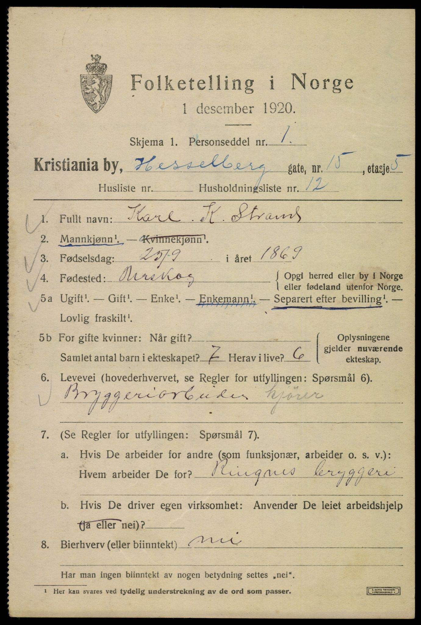 SAO, 1920 census for Kristiania, 1920, p. 293831