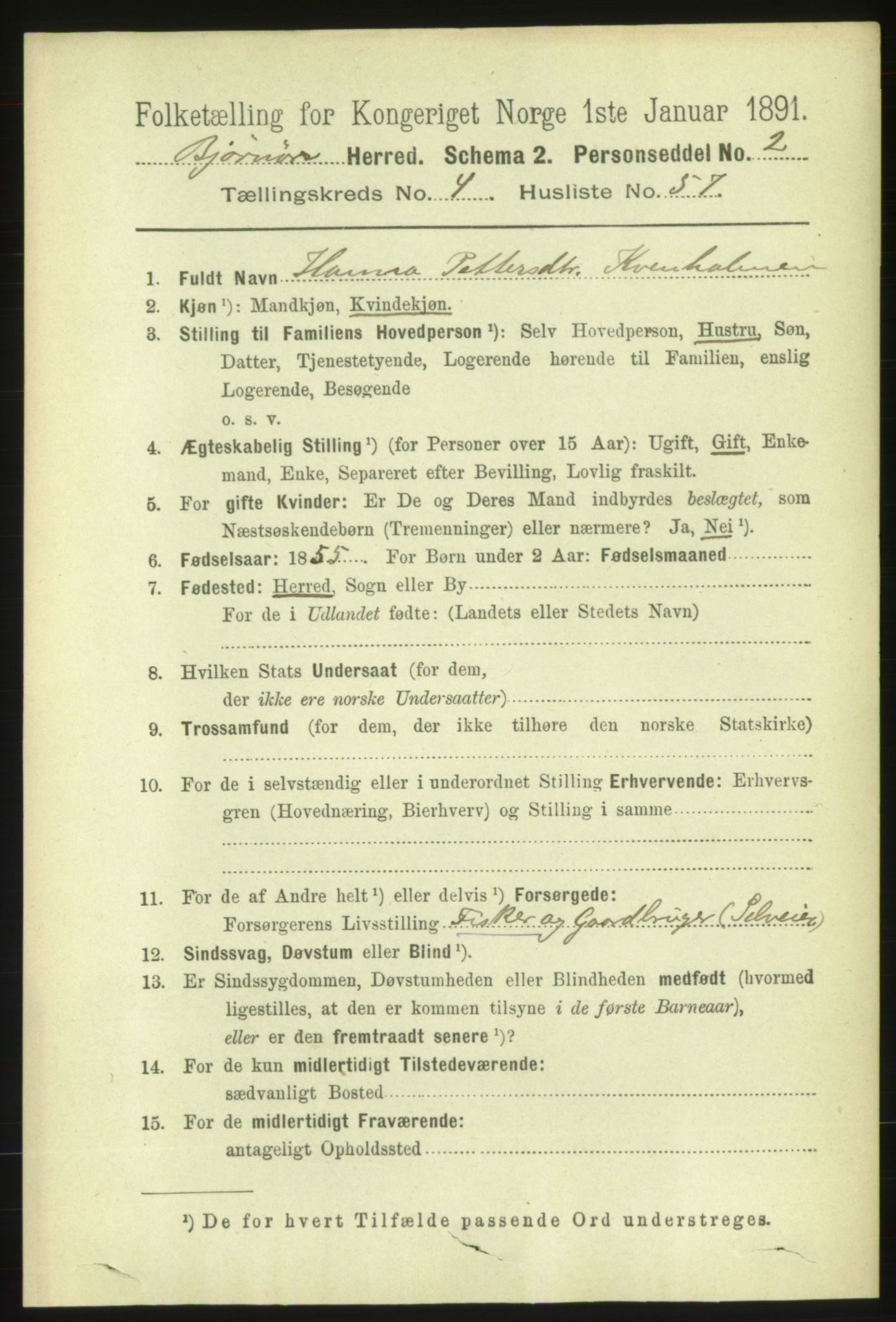 RA, 1891 census for 1632 Bjørnør, 1891, p. 2213