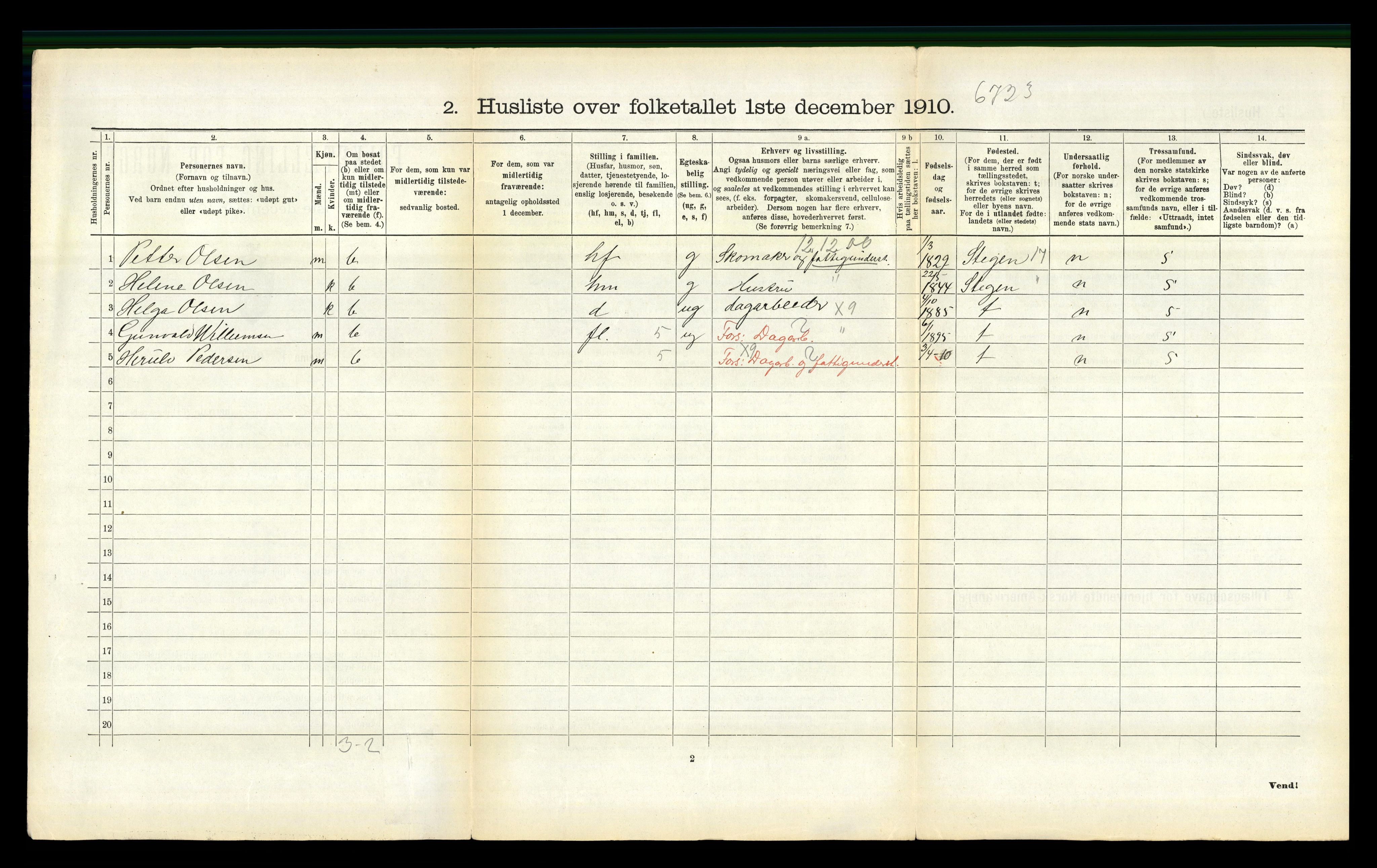 RA, 1910 census for Vågan, 1910, p. 454