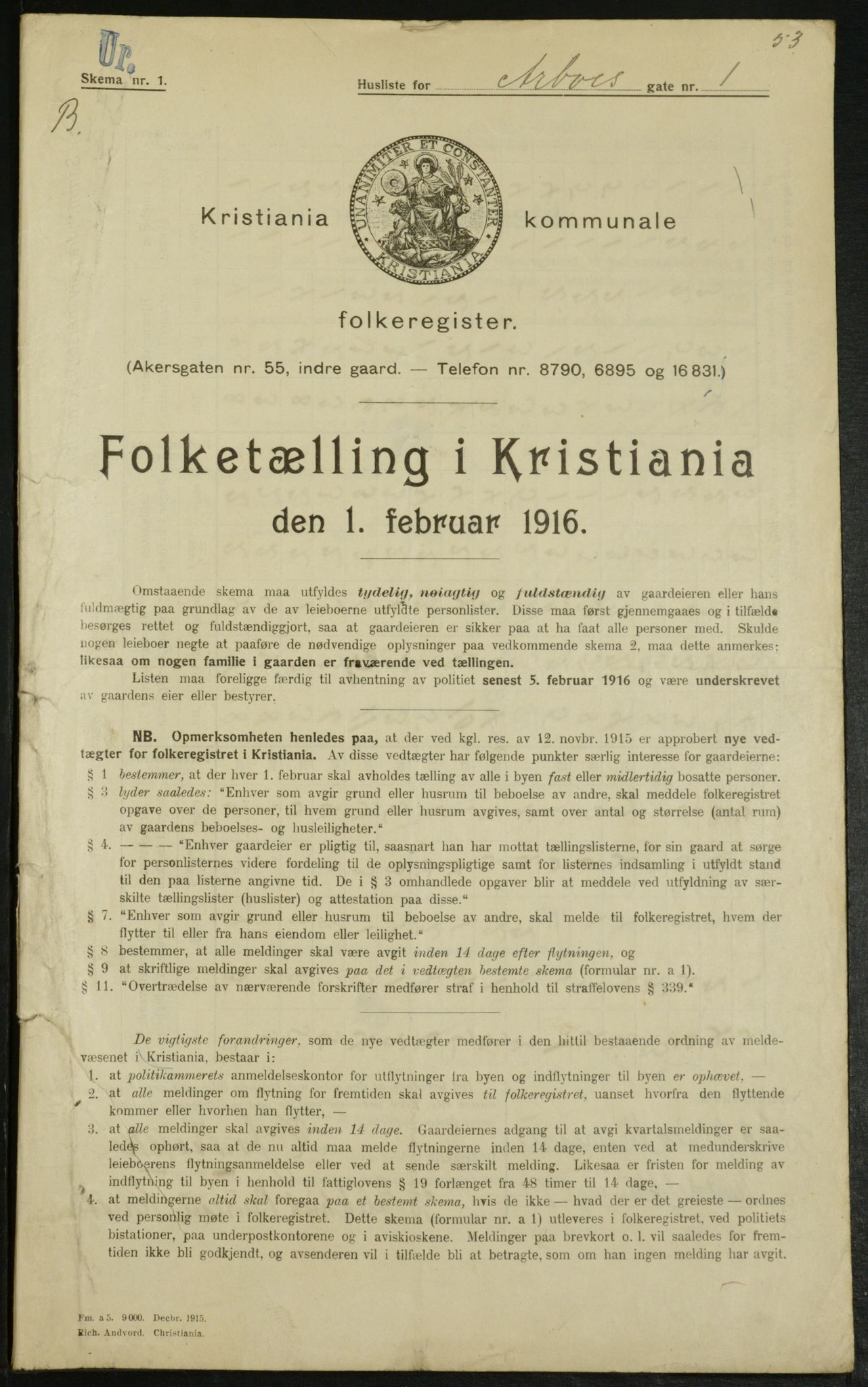 OBA, Municipal Census 1916 for Kristiania, 1916, p. 1668