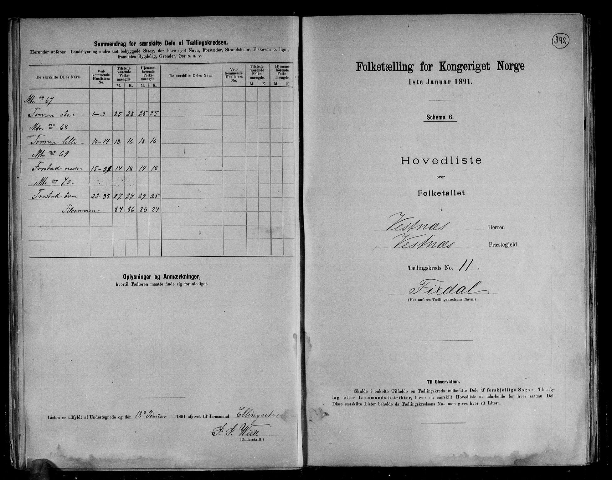 RA, 1891 census for 1535 Vestnes, 1891, p. 27