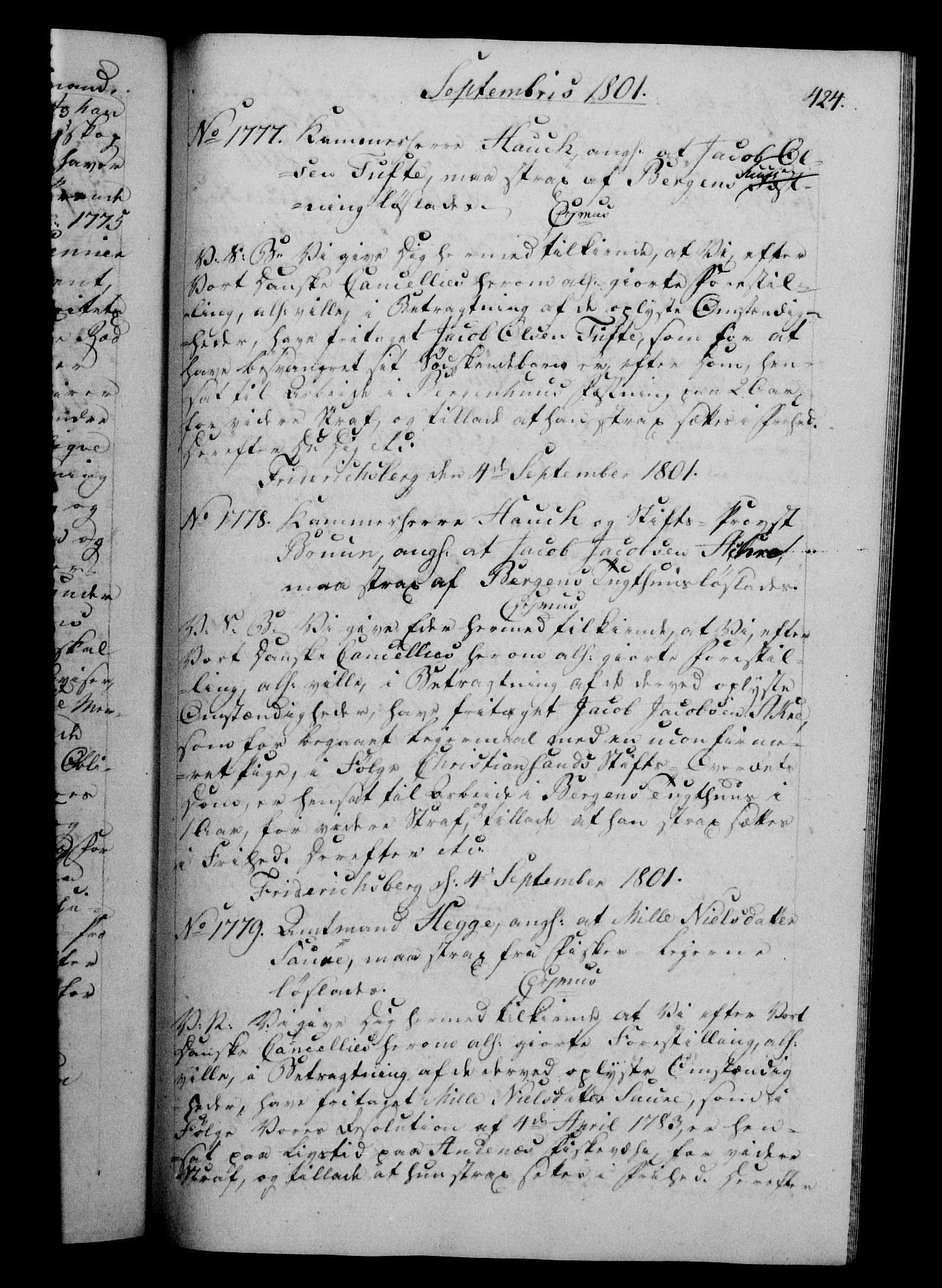Danske Kanselli 1800-1814, RA/EA-3024/H/Hf/Hfb/Hfba/L0001: Registranter, 1800-1801, p. 424a