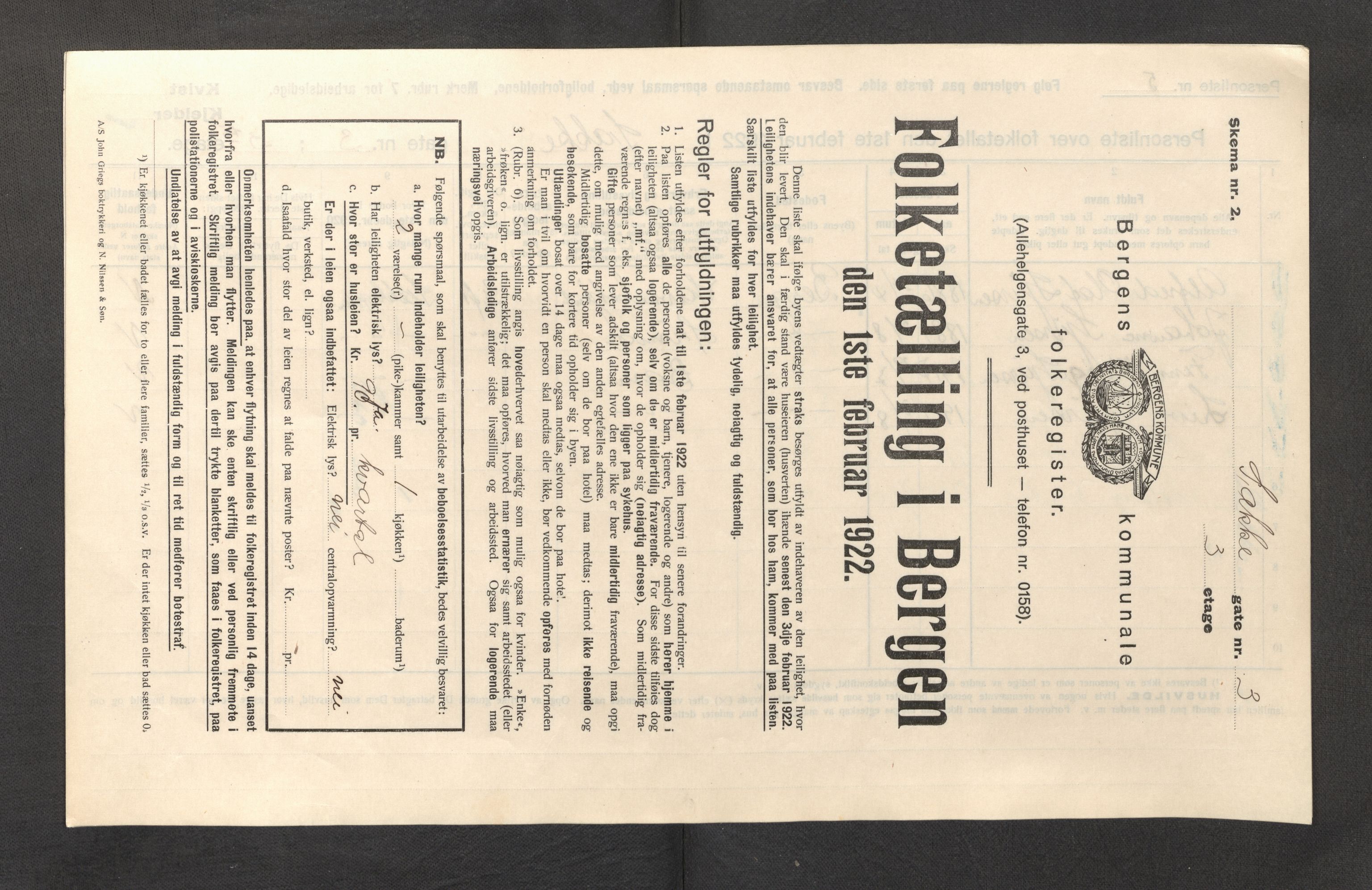 SAB, Municipal Census 1922 for Bergen, 1922, p. 42957