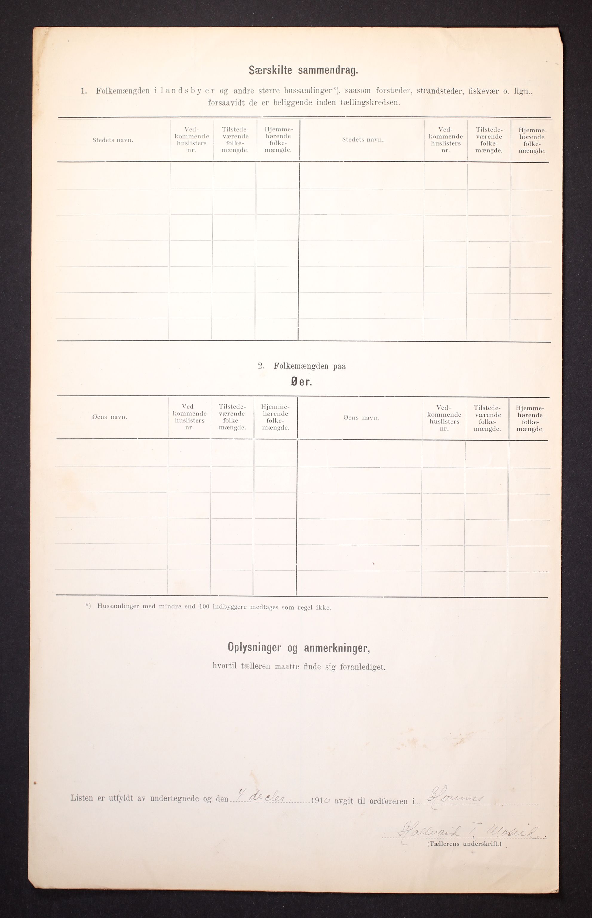 RA, 1910 census for Hornnes, 1910, p. 6