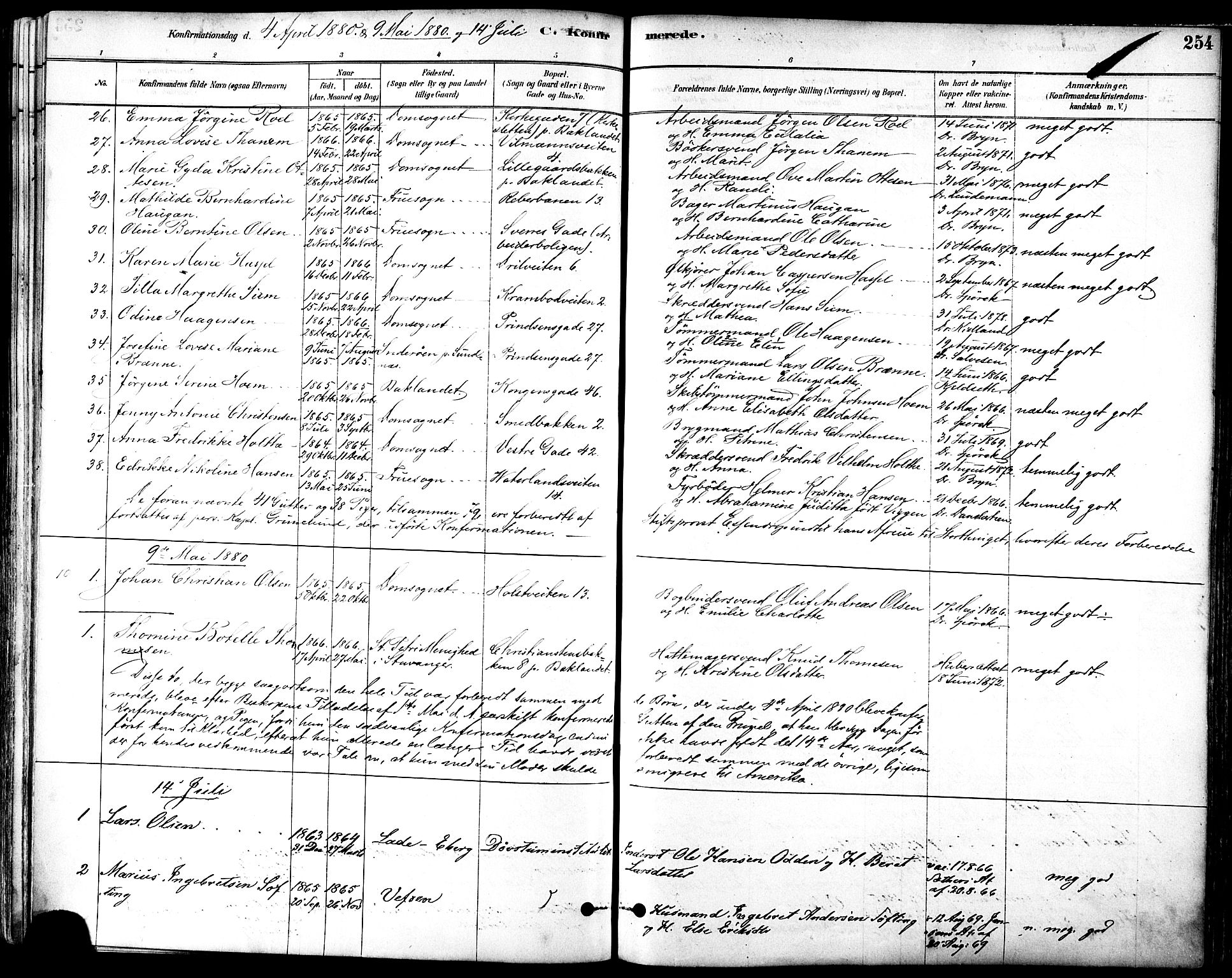 Ministerialprotokoller, klokkerbøker og fødselsregistre - Sør-Trøndelag, AV/SAT-A-1456/601/L0057: Parish register (official) no. 601A25, 1877-1891, p. 254