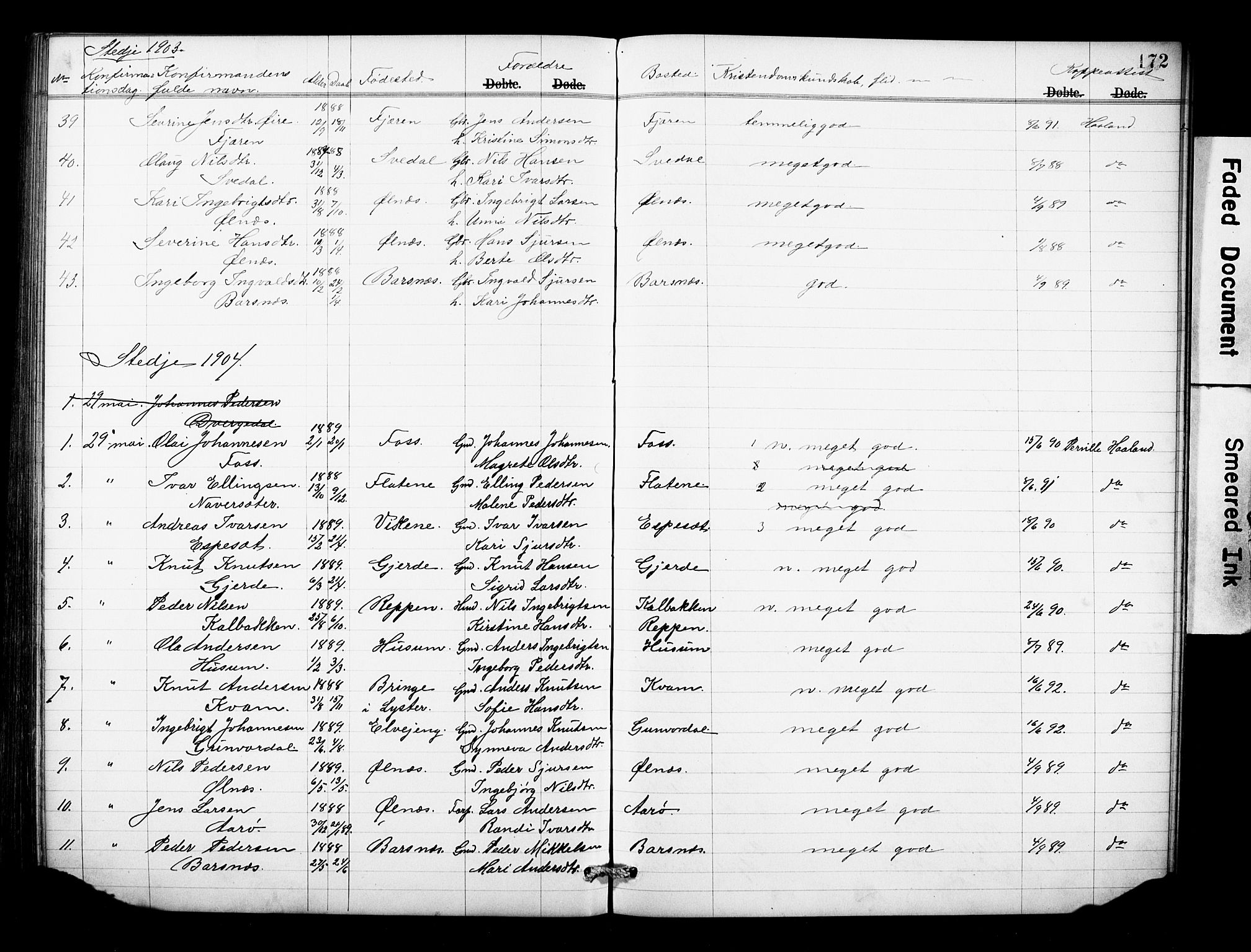 Sogndal sokneprestembete, SAB/A-81301/H/Hab/Haba/L0001: Parish register (copy) no. A 1, 1887-1907, p. 172