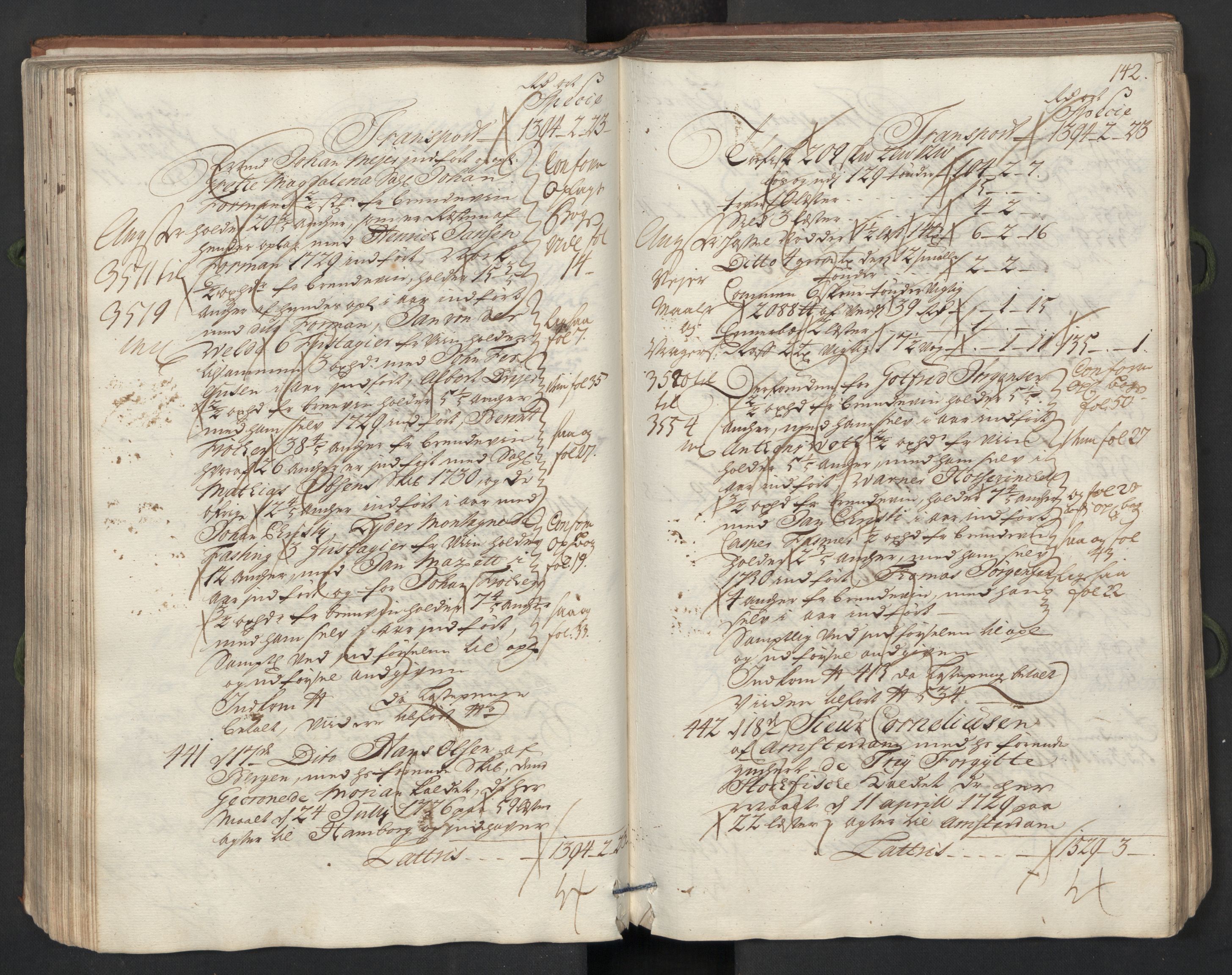 Generaltollkammeret, tollregnskaper, AV/RA-EA-5490/R26/L0017/0001: Tollregnskaper Bergen A / Utgående hovedtollbok, 1731, p. 141b-142a