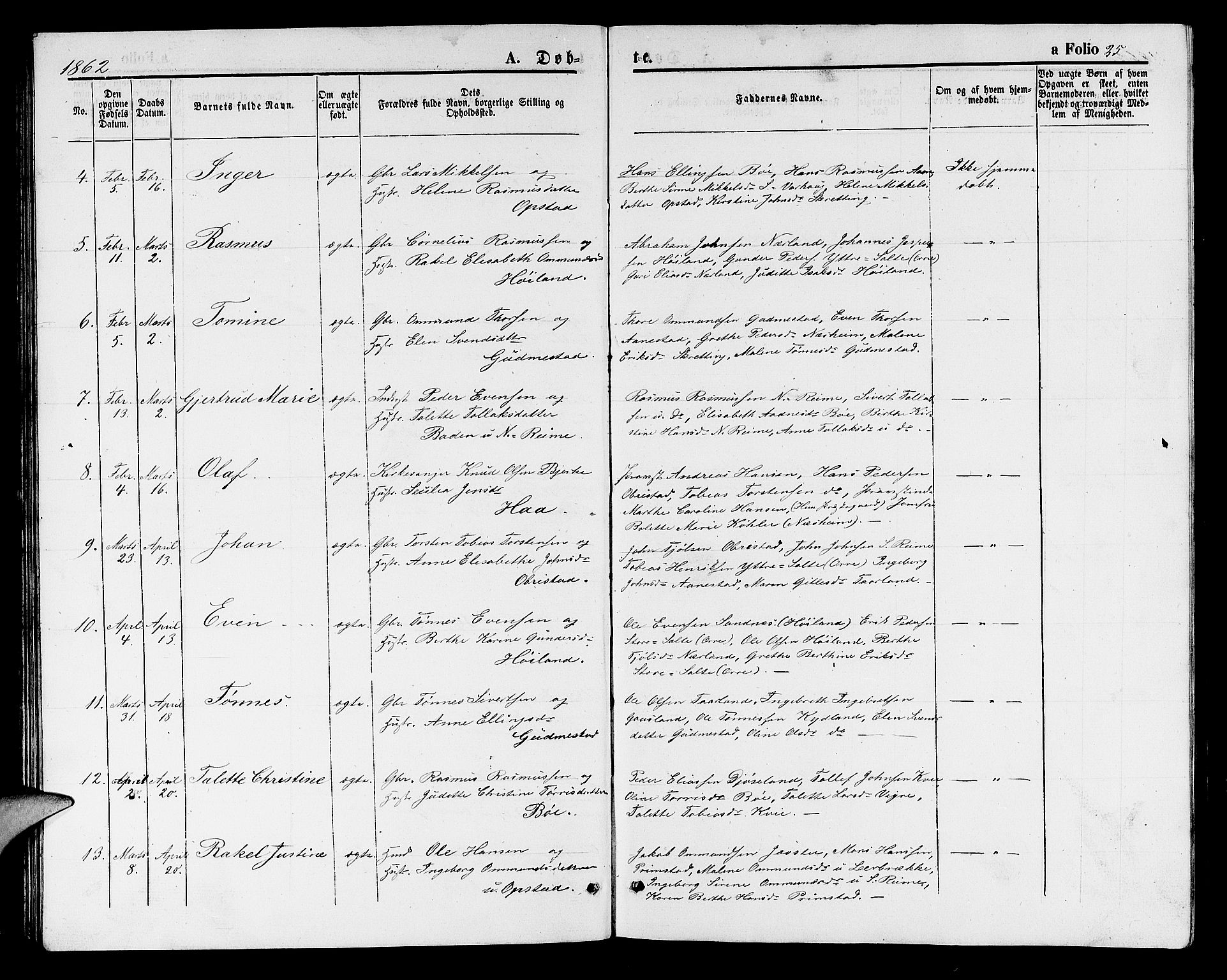 Hå sokneprestkontor, SAST/A-101801/001/30BB/L0001: Parish register (copy) no. B 1, 1854-1883, p. 35