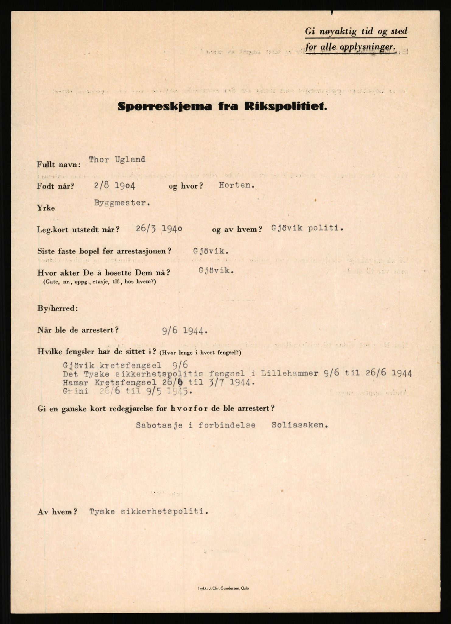 Rikspolitisjefen, AV/RA-S-1560/L/L0017: Tidemann, Hermann G. - Veum, Tjostolv, 1940-1945, p. 698