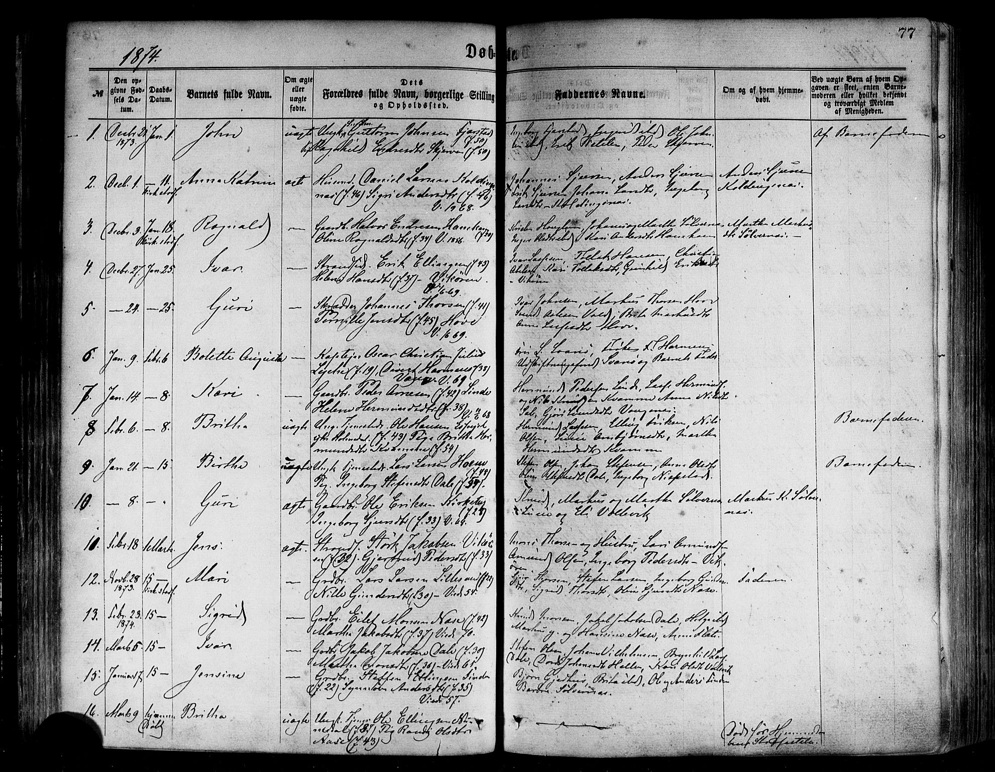 Vik sokneprestembete, AV/SAB-A-81501/H/Haa/Haaa/L0009: Parish register (official) no. A 9, 1866-1877, p. 77