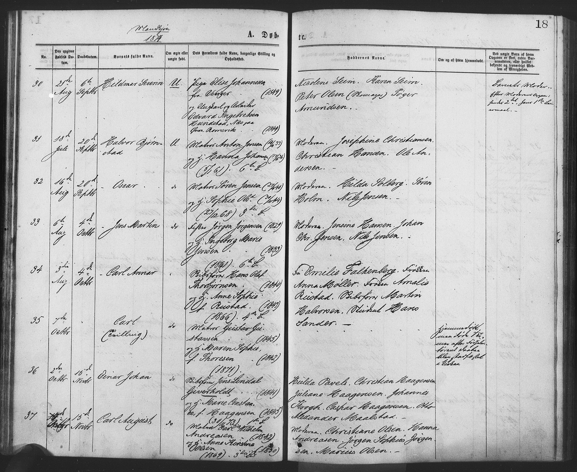 Drøbak prestekontor Kirkebøker, SAO/A-10142a/F/Fa/L0003: Parish register (official) no. I 3, 1871-1877, p. 18