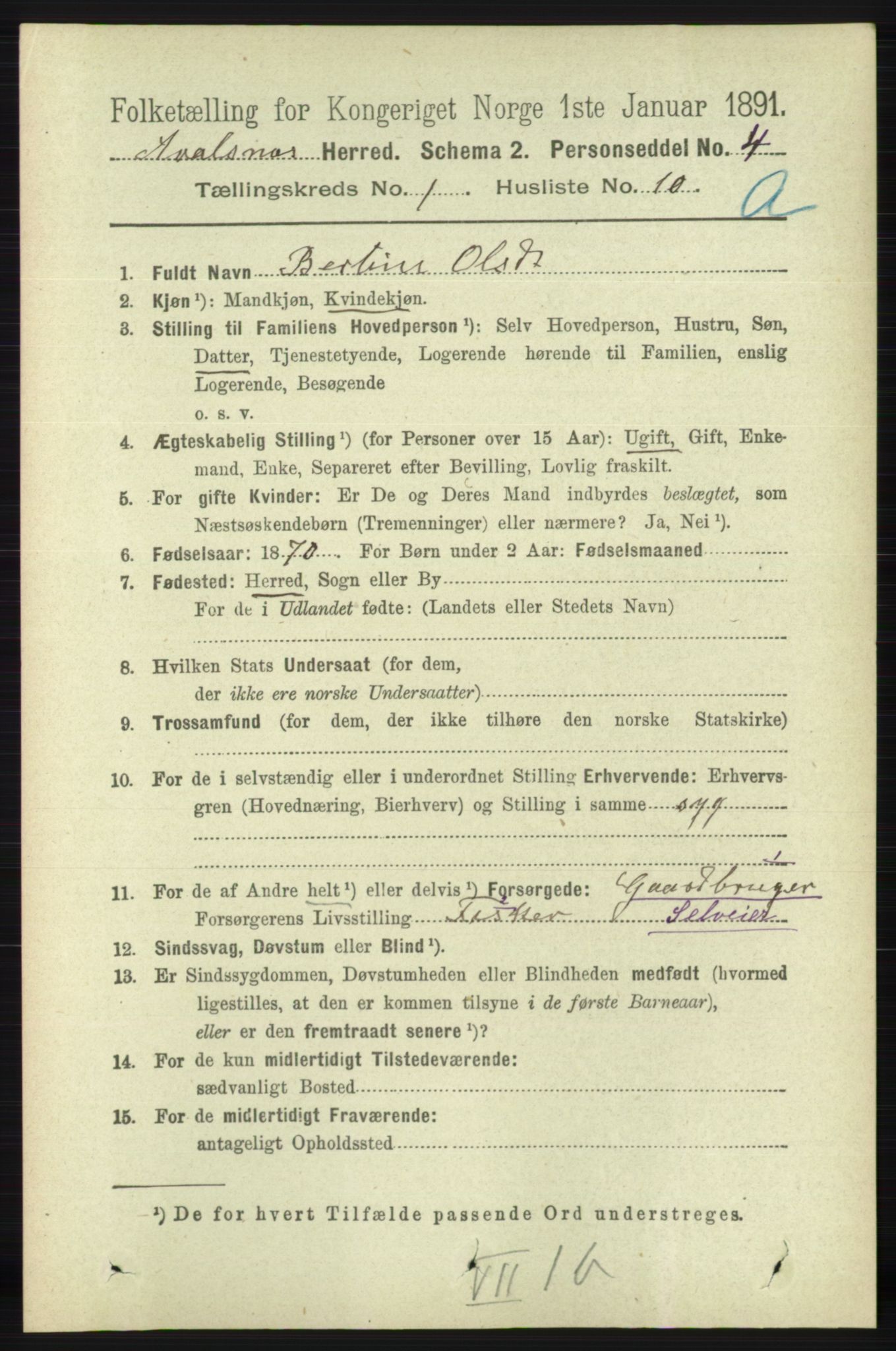 RA, 1891 census for 1147 Avaldsnes, 1891, p. 211