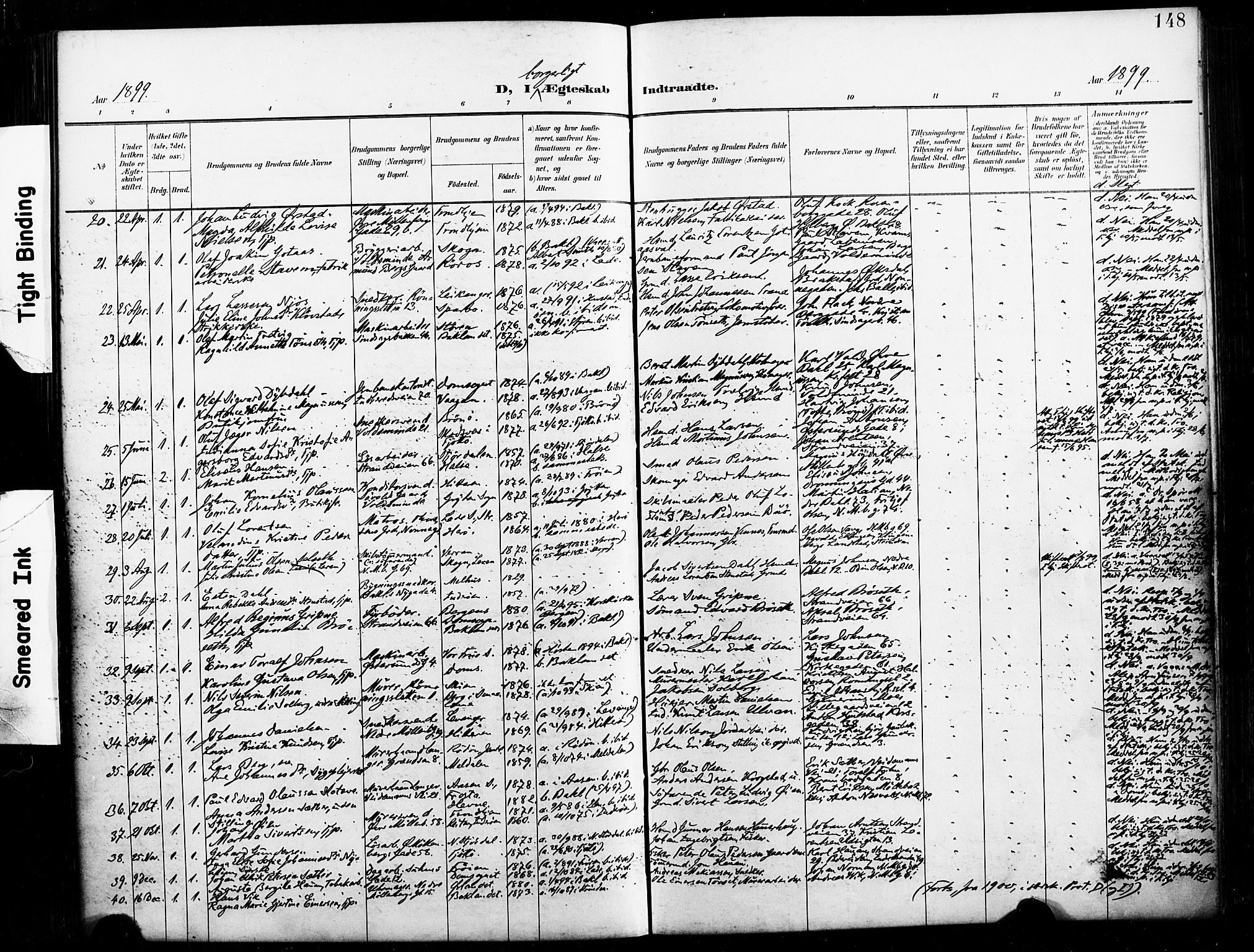 Ministerialprotokoller, klokkerbøker og fødselsregistre - Sør-Trøndelag, SAT/A-1456/604/L0198: Parish register (official) no. 604A19, 1893-1900, p. 148