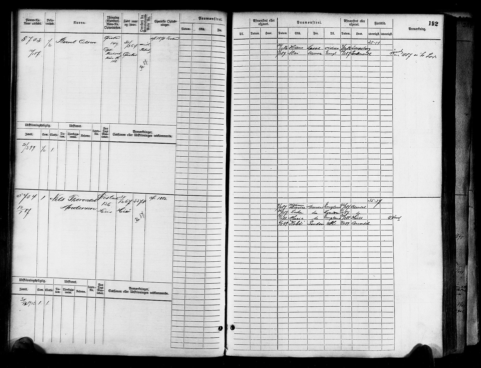 Arendal mønstringskrets, SAK/2031-0012/F/Fb/L0017: Hovedrulle A nr 5323-6076, S-15, 1884-1892, p. 191