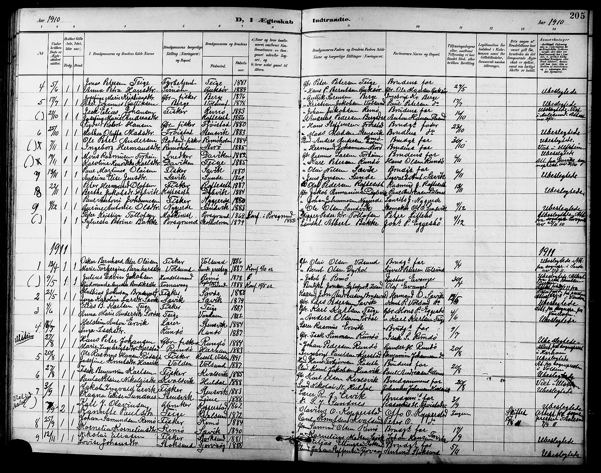 Ministerialprotokoller, klokkerbøker og fødselsregistre - Møre og Romsdal, AV/SAT-A-1454/507/L0082: Parish register (copy) no. 507C05, 1896-1914, p. 205