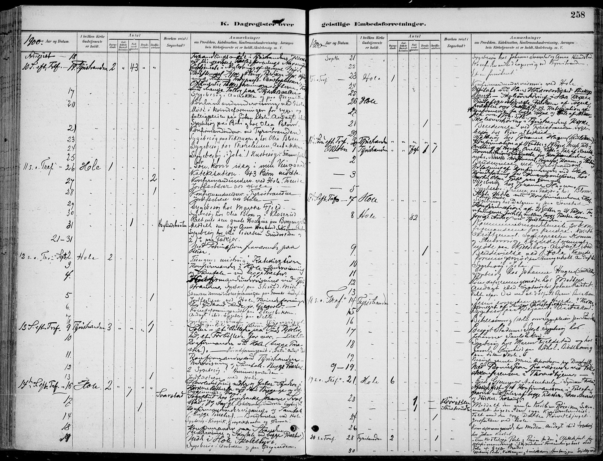 Hole kirkebøker, AV/SAKO-A-228/F/Fa/L0009: Parish register (official) no. I 9, 1892-1907, p. 258