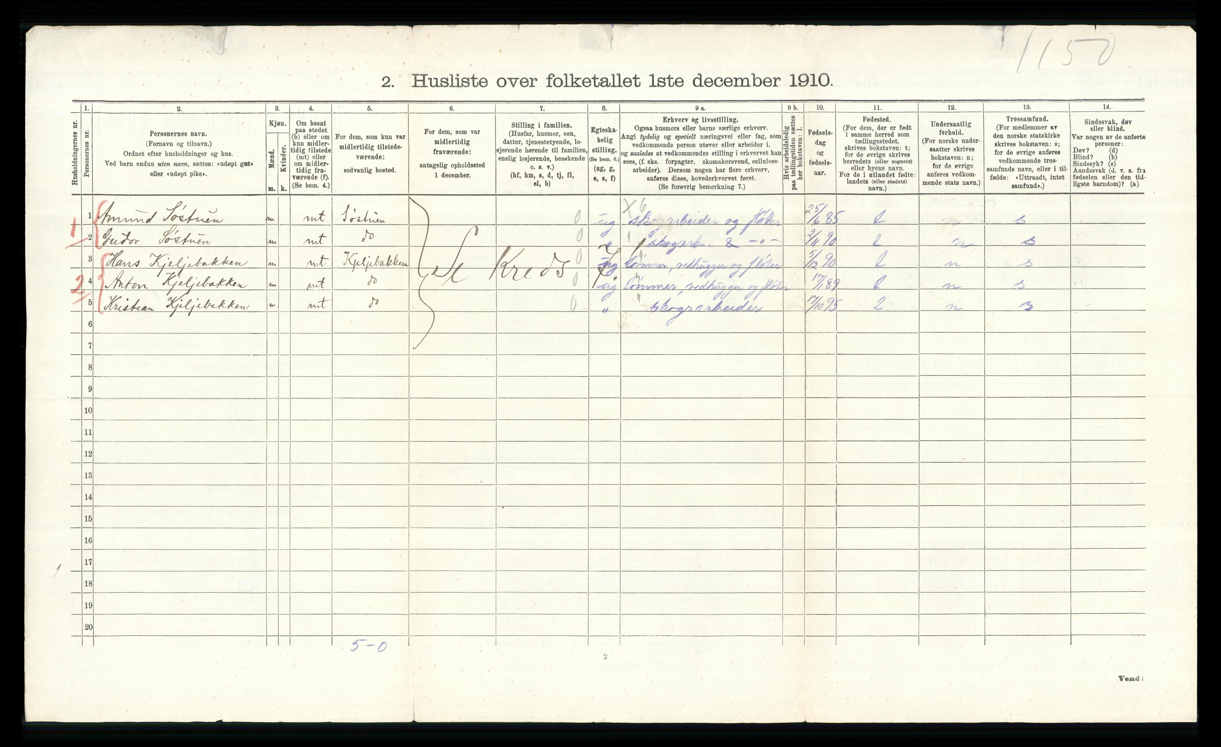 RA, 1910 census for Elverum, 1910, p. 620