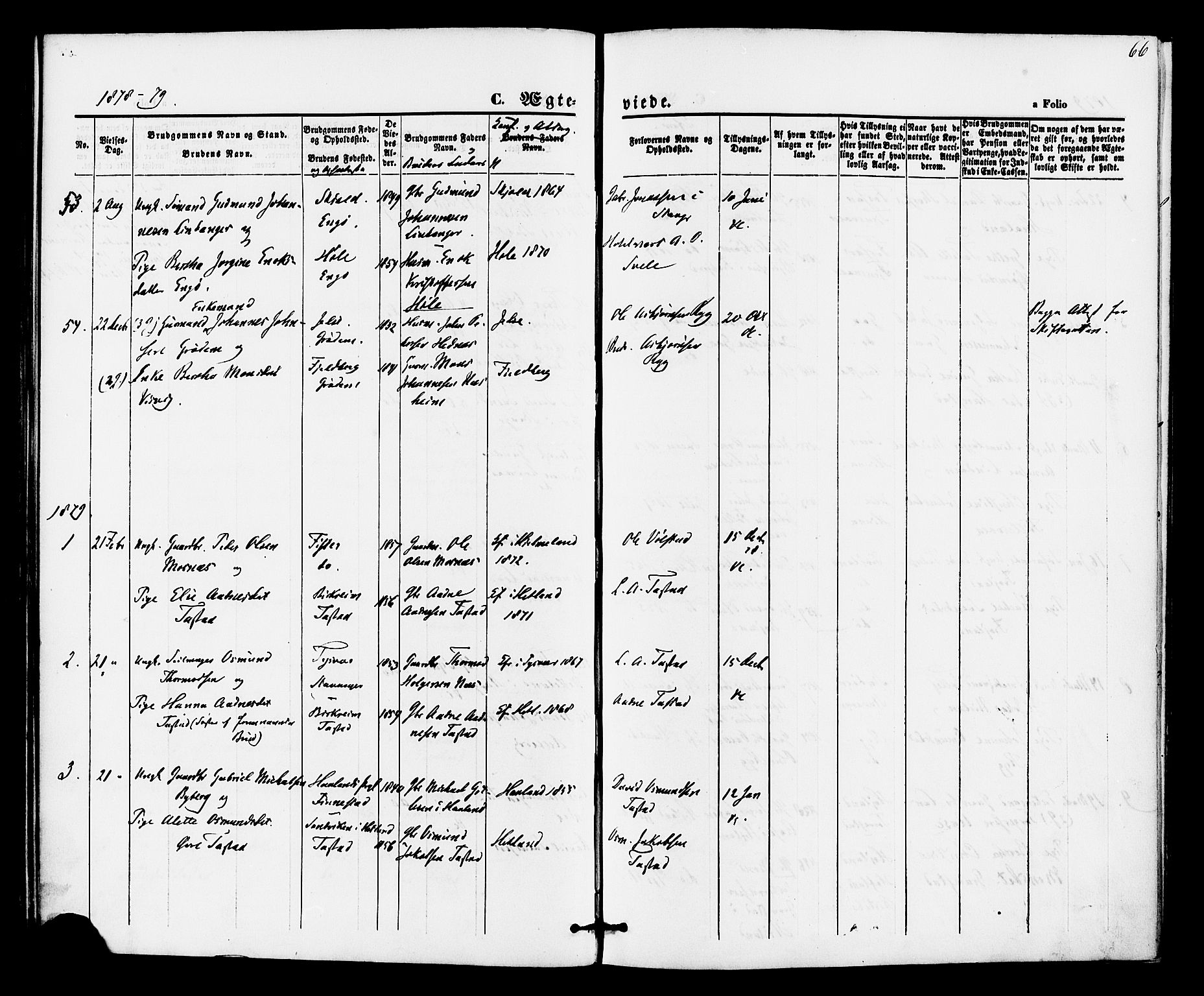 Hetland sokneprestkontor, SAST/A-101826/30/30BA/L0005: Parish register (official) no. A 5, 1869-1884, p. 66