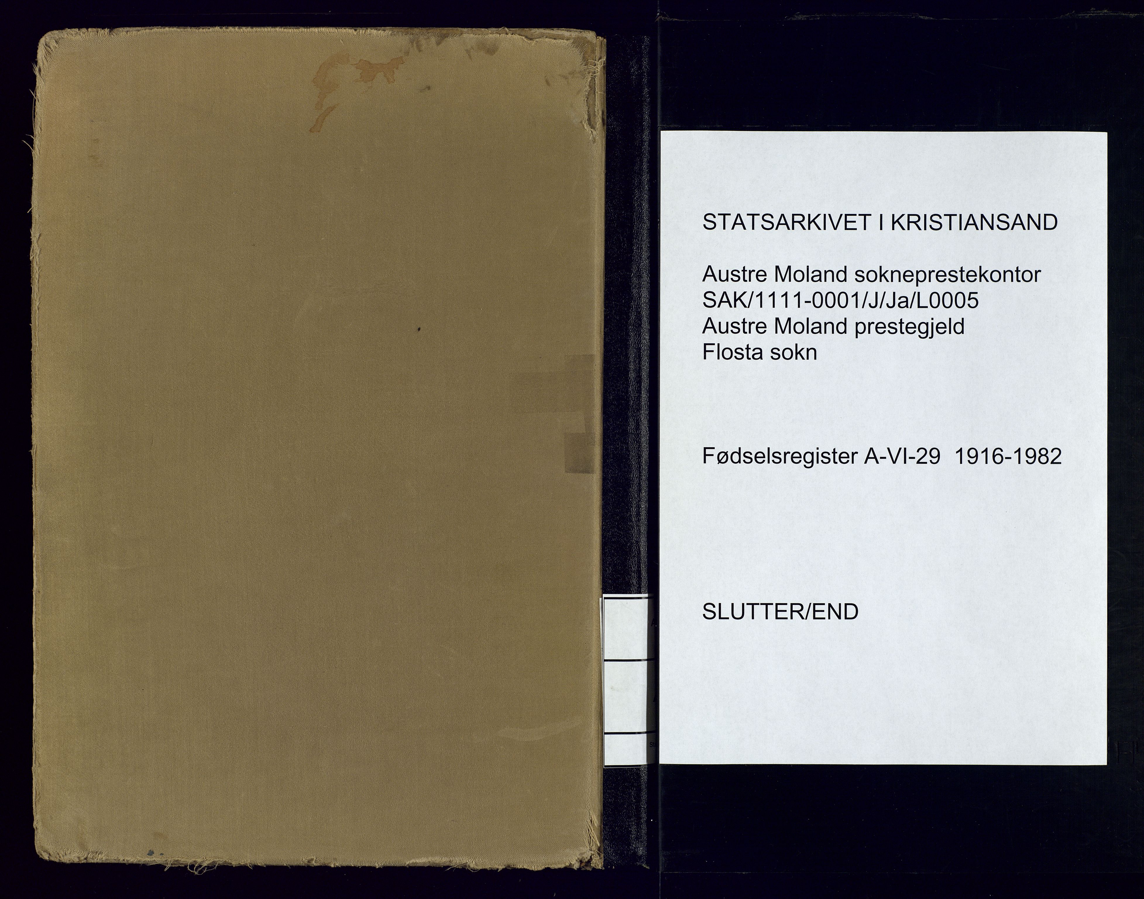 Austre Moland sokneprestkontor, AV/SAK-1111-0001/J/Ja/L0005: Birth register no. A-VI-29, 1916-1982