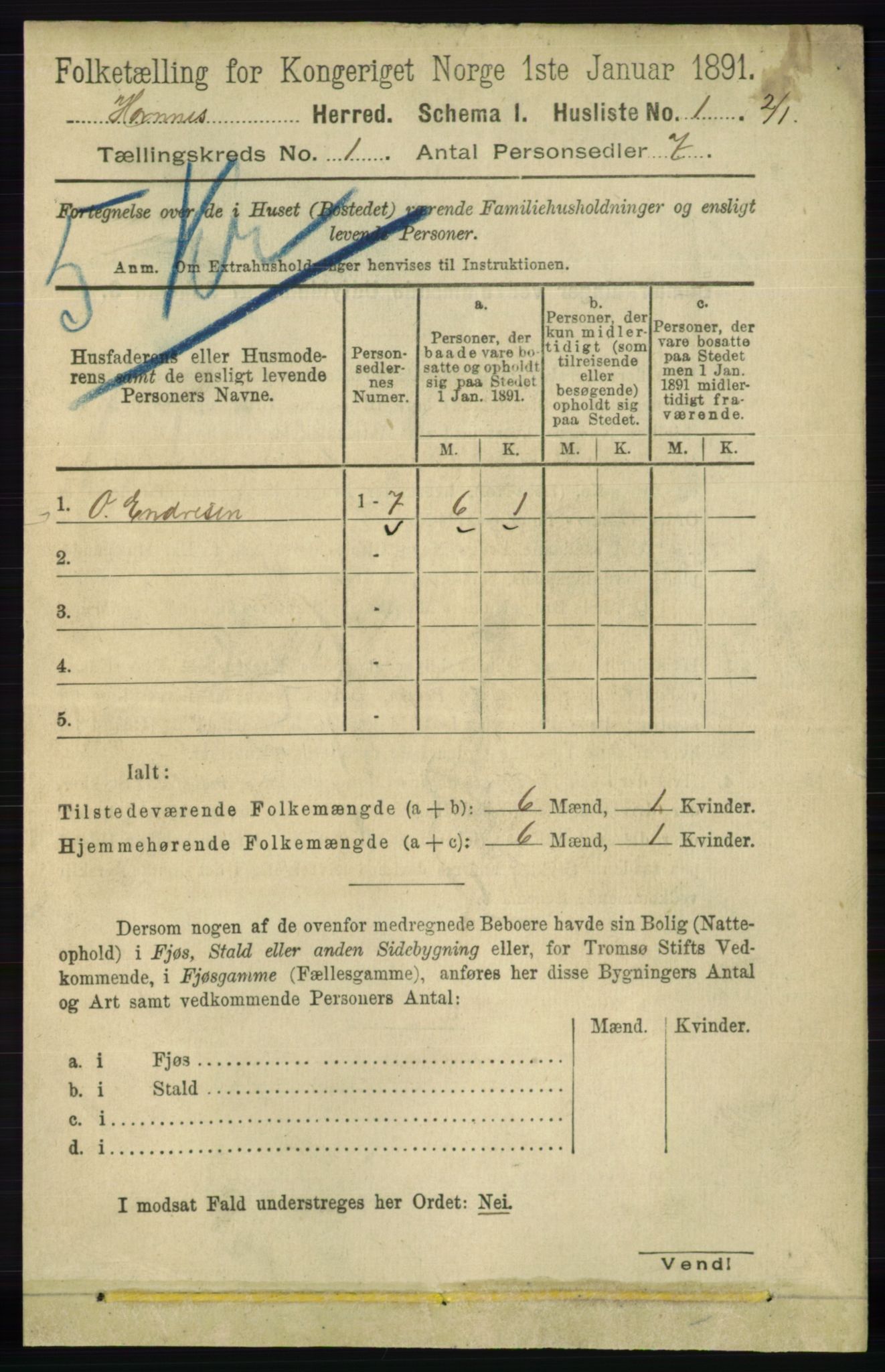 RA, 1891 census for 0936 Hornnes, 1891, p. 16