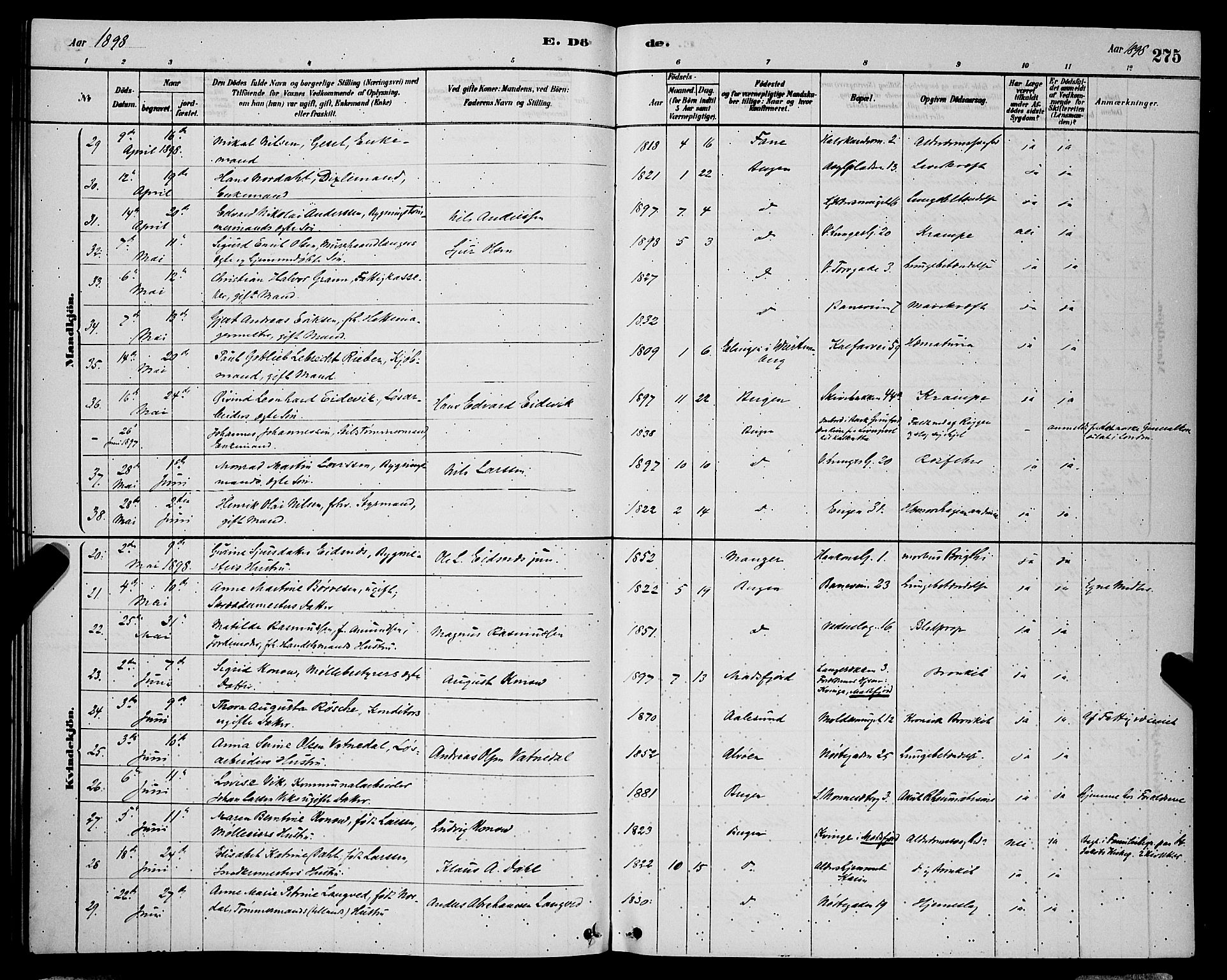 Domkirken sokneprestembete, AV/SAB-A-74801/H/Hab/L0041: Parish register (copy) no. E 5, 1878-1900, p. 275