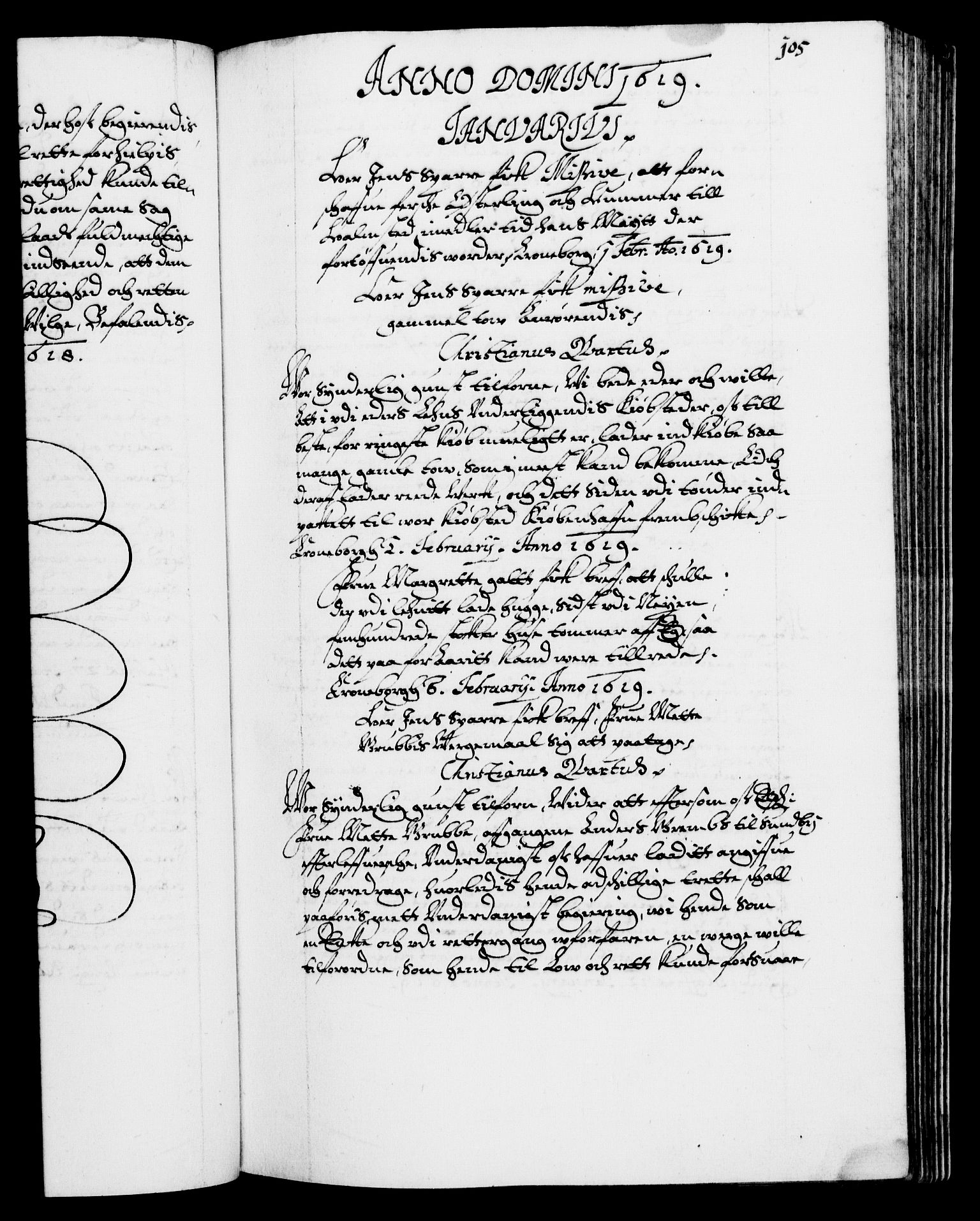 Danske Kanselli 1572-1799, AV/RA-EA-3023/F/Fc/Fca/Fcab/L0004: Norske tegnelser (mikrofilm), 1617-1627, p. 105a