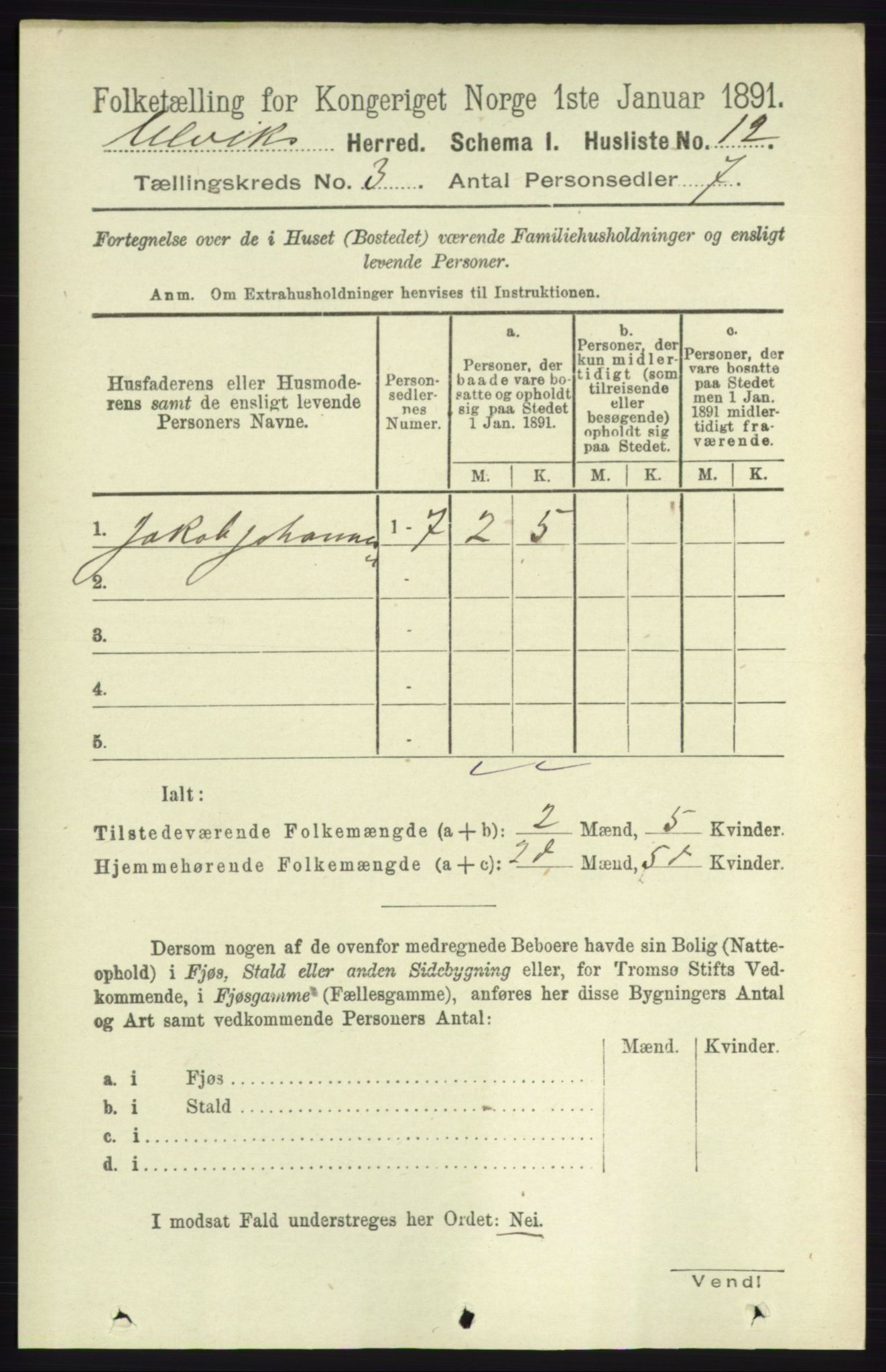 RA, 1891 census for 1233 Ulvik, 1891, p. 328