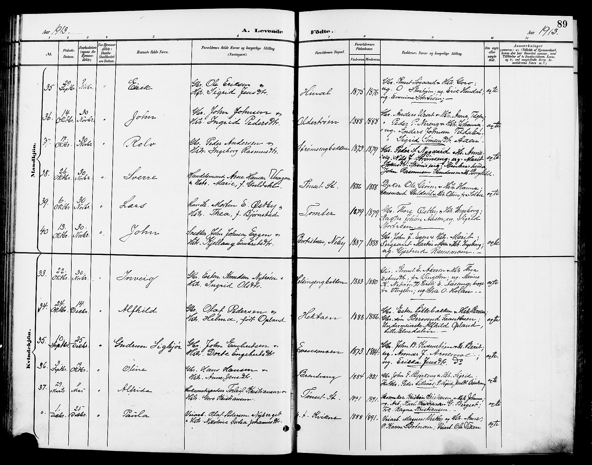 Tynset prestekontor, SAH/PREST-058/H/Ha/Hab/L0009: Parish register (copy) no. 9, 1900-1914, p. 89
