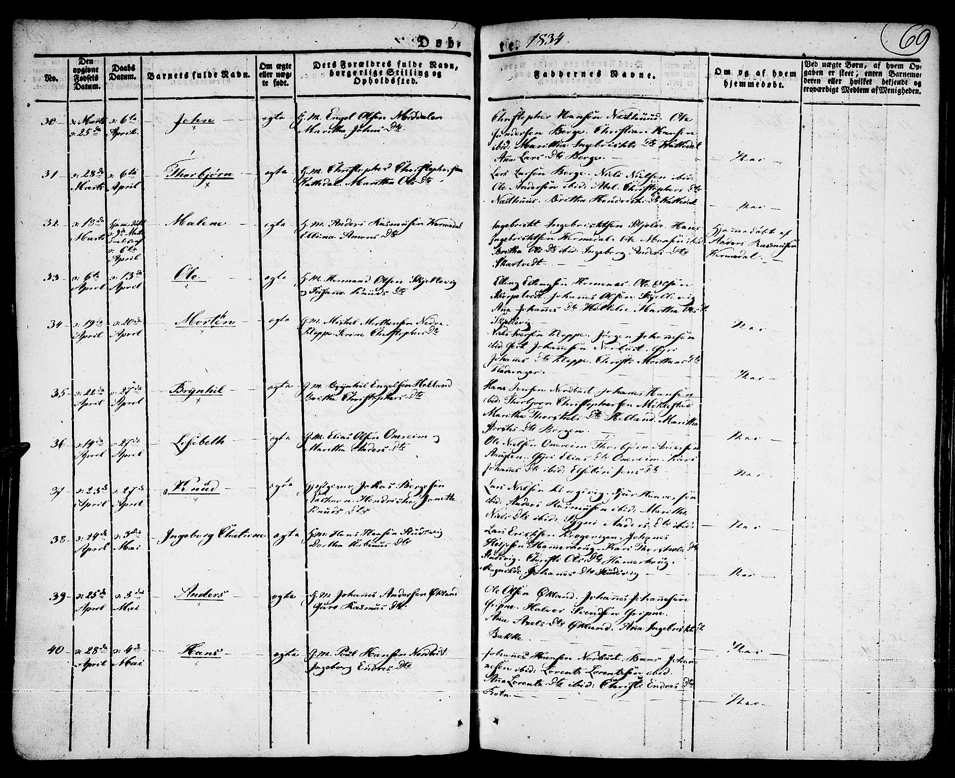 Tysnes sokneprestembete, AV/SAB-A-78601/H/Haa: Parish register (official) no. A 8, 1826-1837, p. 69