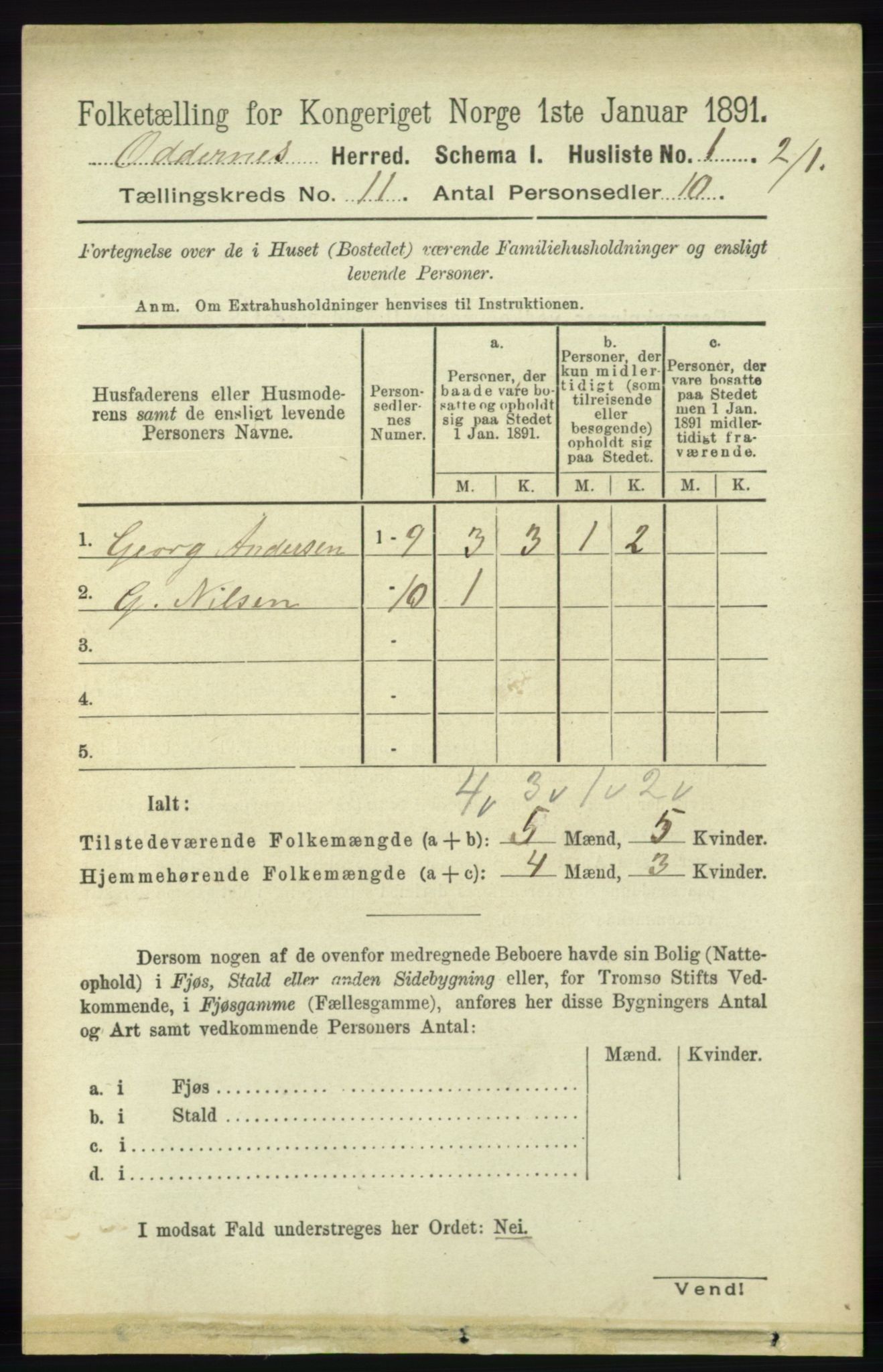 RA, 1891 census for 1012 Oddernes, 1891, p. 4103