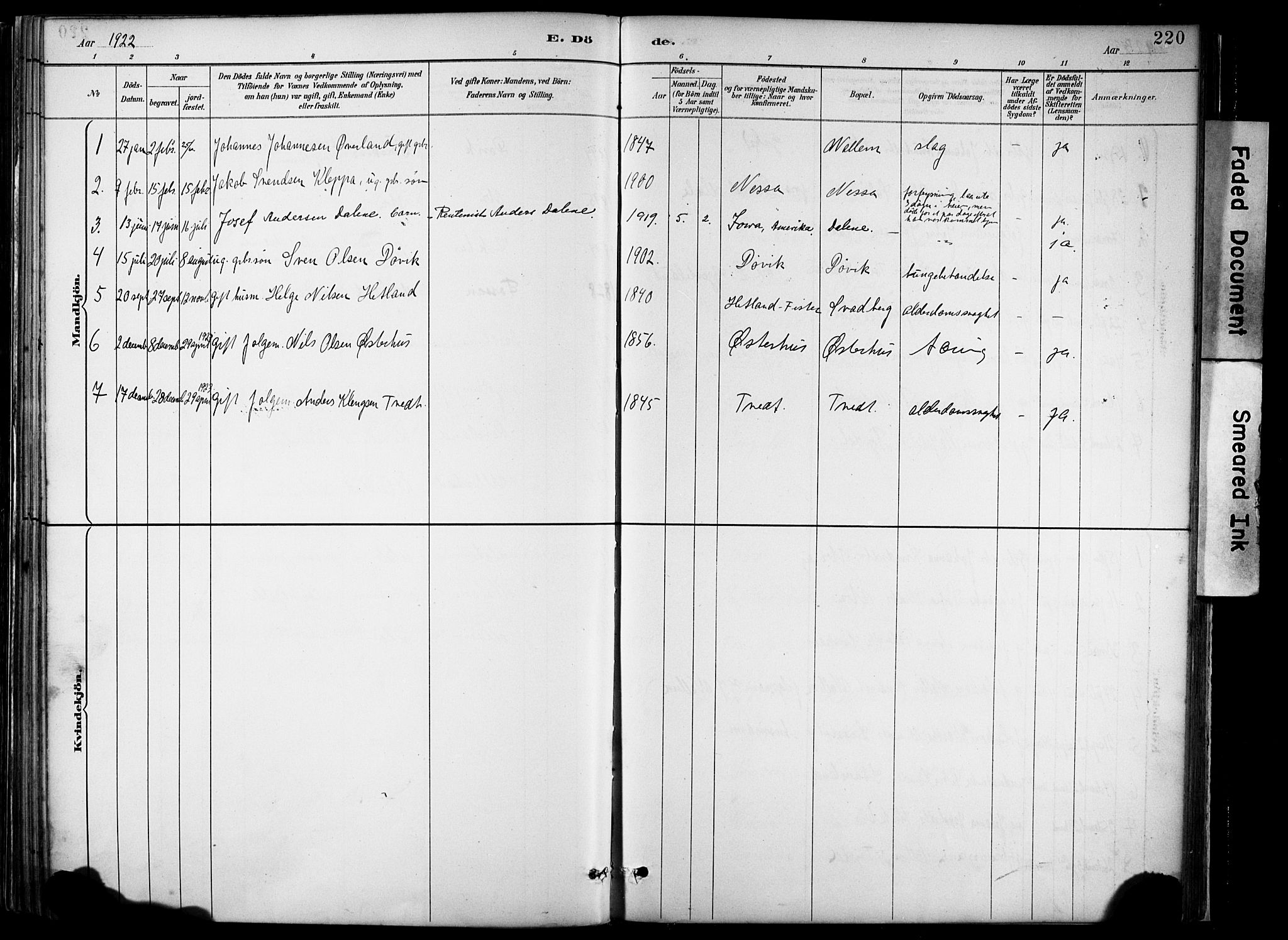 Hjelmeland sokneprestkontor, AV/SAST-A-101843/02/A/L0001: Parish register (official) no. A 16, 1887-1926, p. 220