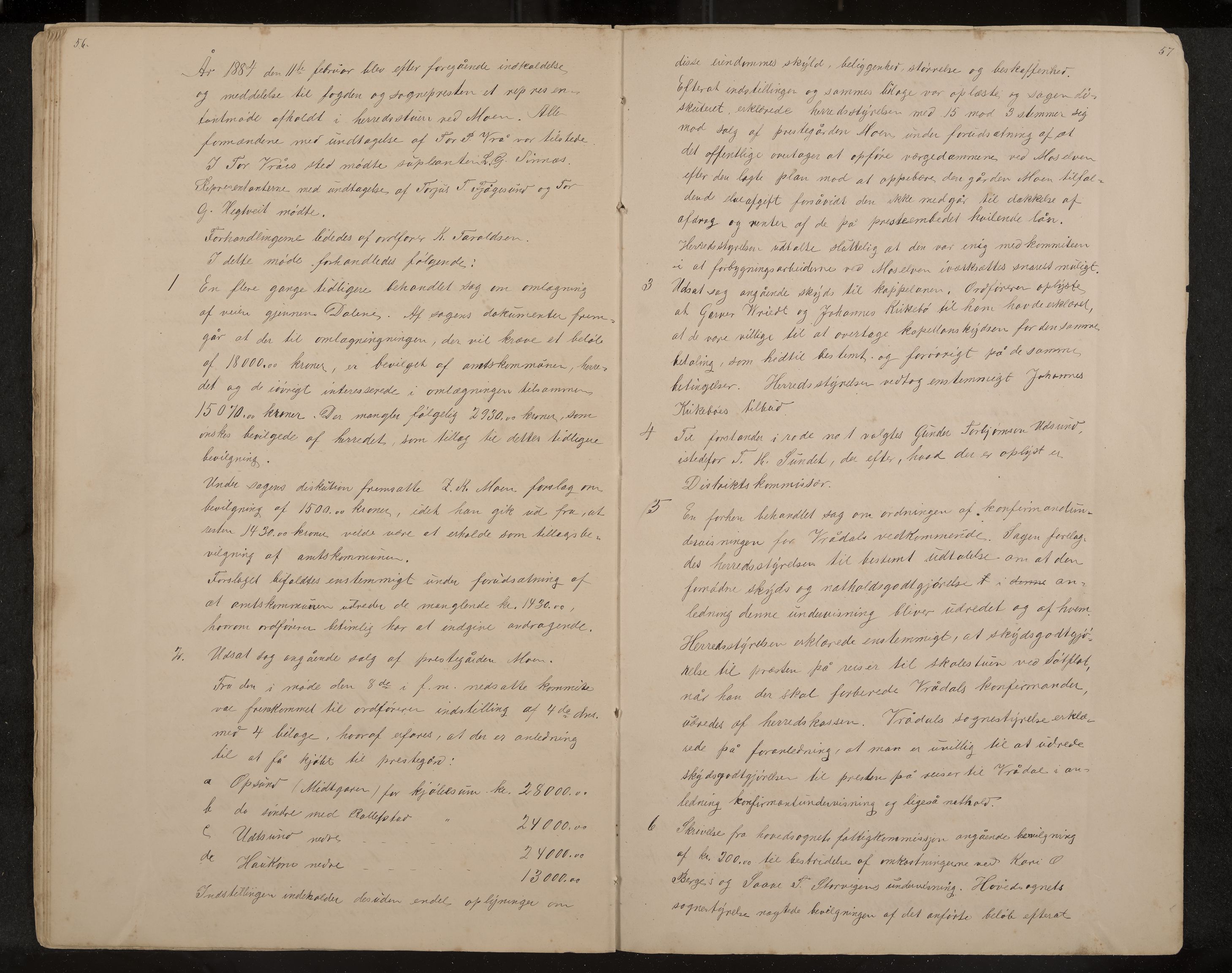 Kviteseid formannskap og sentraladministrasjon, IKAK/0829021/A/Aa/L0041: Utskrift av møtebok, 1882-1884, p. 56-57