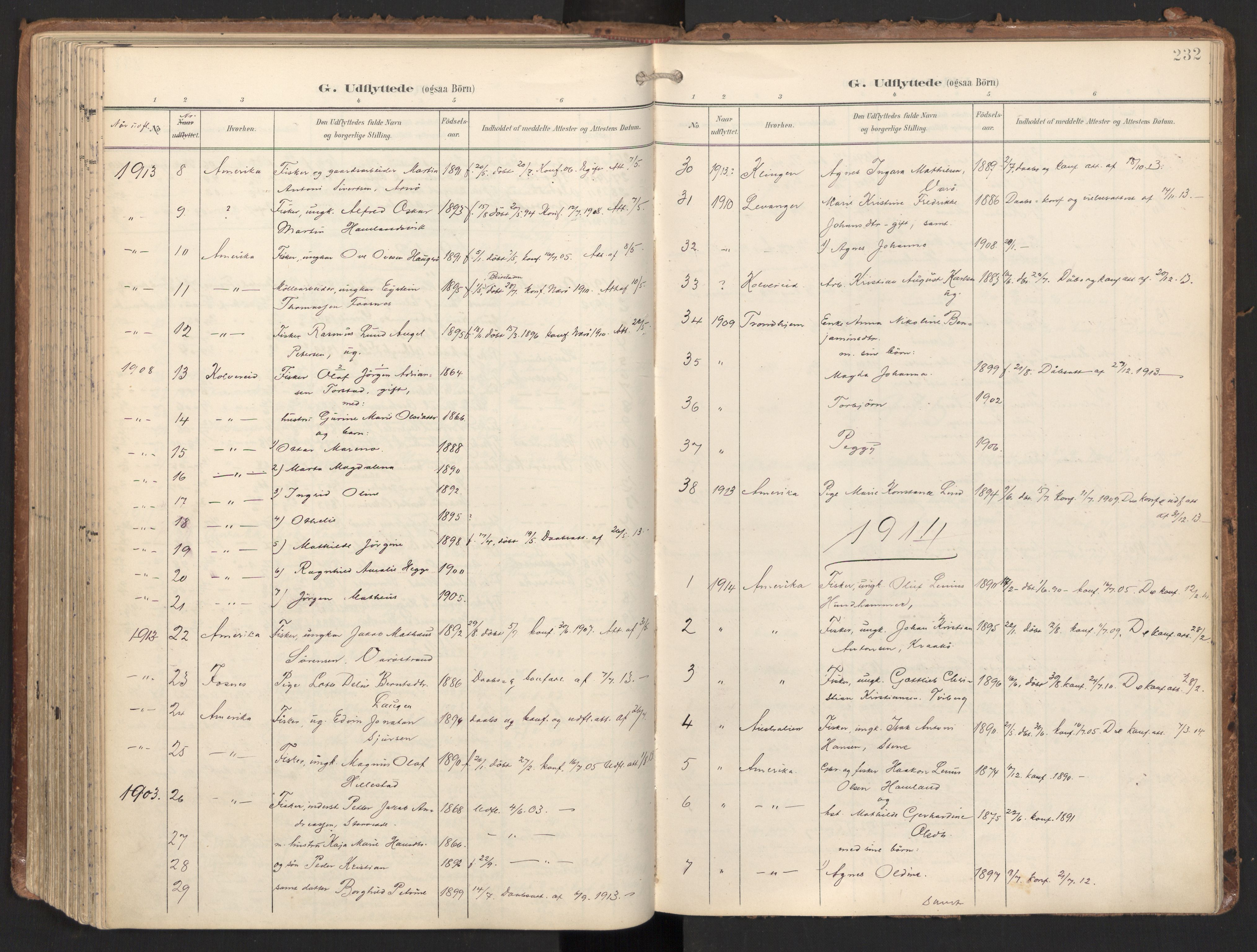 Ministerialprotokoller, klokkerbøker og fødselsregistre - Nord-Trøndelag, AV/SAT-A-1458/784/L0677: Parish register (official) no. 784A12, 1900-1920, p. 232