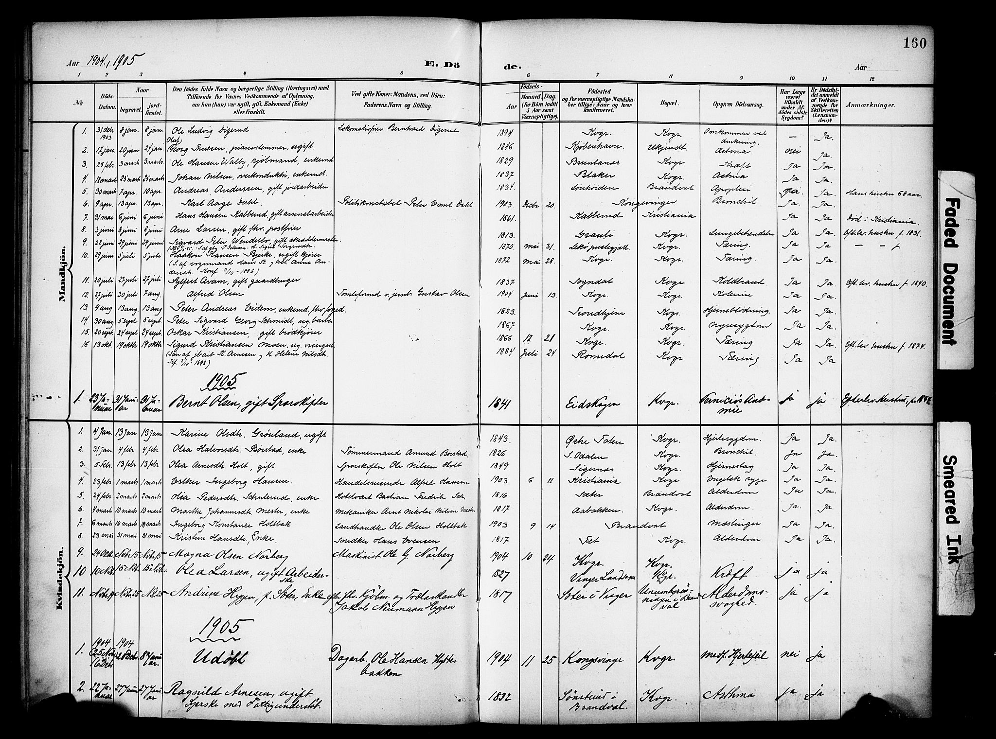 Vinger prestekontor, AV/SAH-PREST-024/H/Ha/Haa/L0016: Parish register (official) no. 16, 1898-1920, p. 160