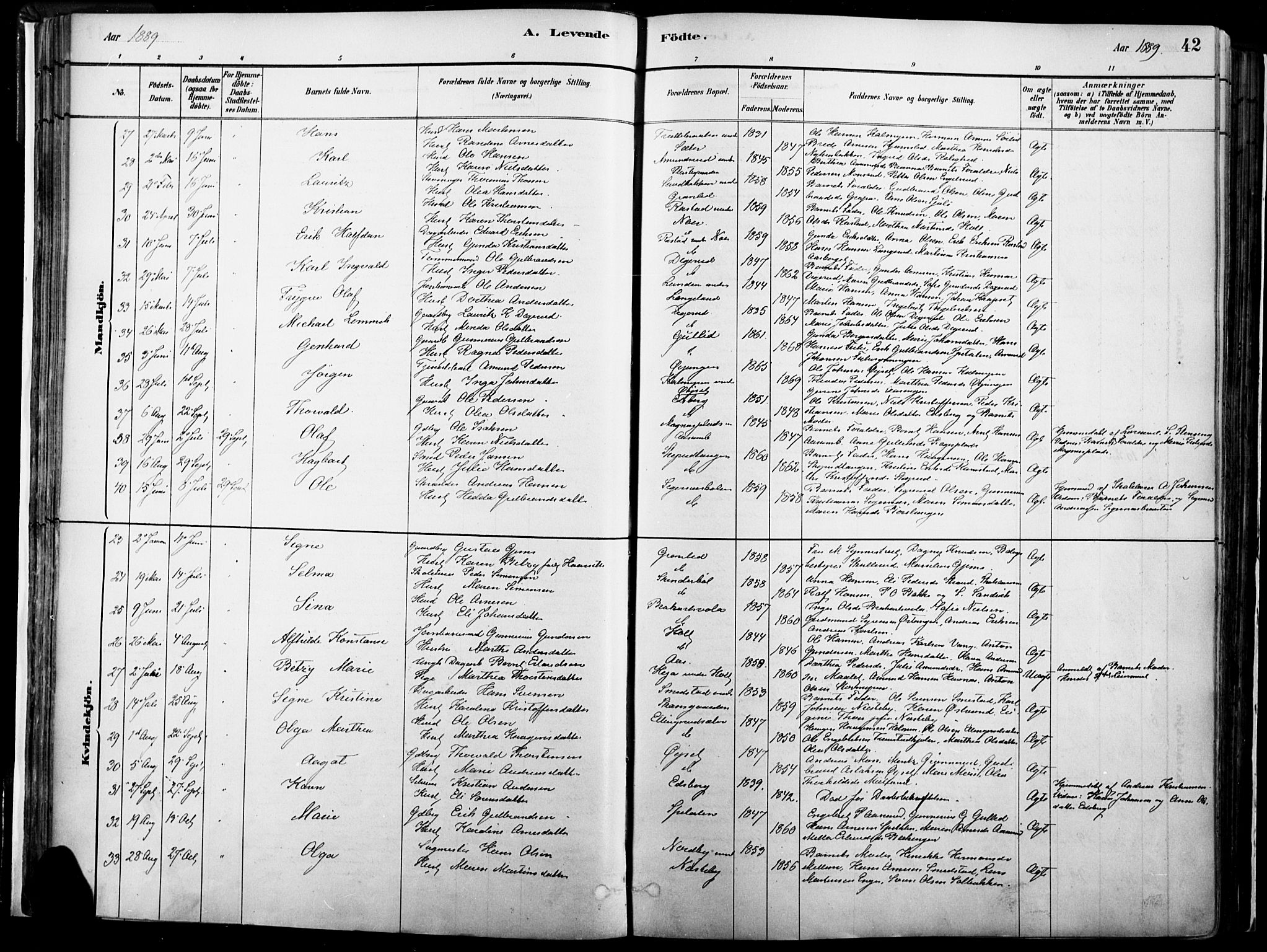 Vinger prestekontor, SAH/PREST-024/H/Ha/Haa/L0014: Parish register (official) no. 14, 1881-1900, p. 42