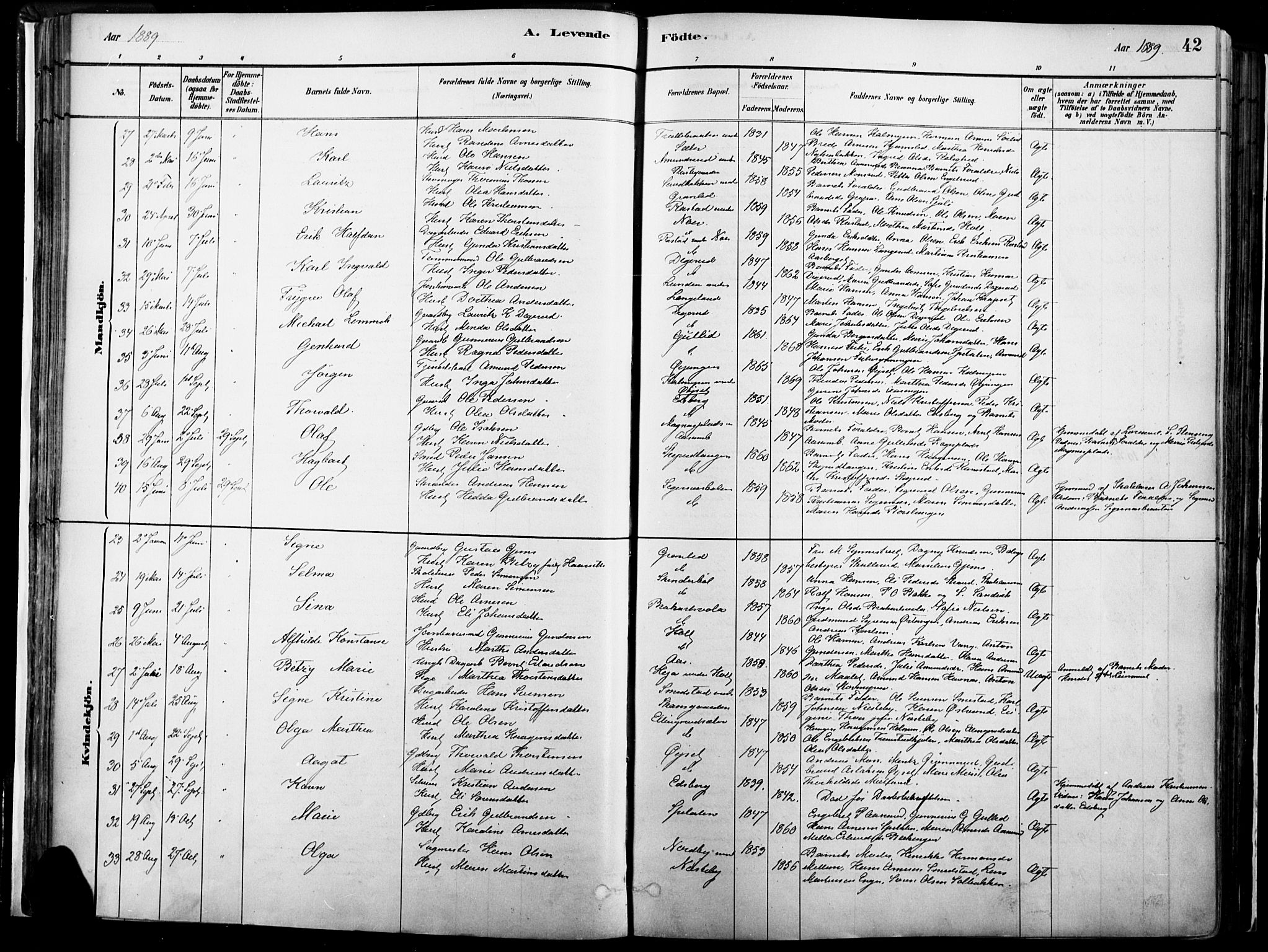 Vinger prestekontor, AV/SAH-PREST-024/H/Ha/Haa/L0014: Parish register (official) no. 14, 1881-1900, p. 42