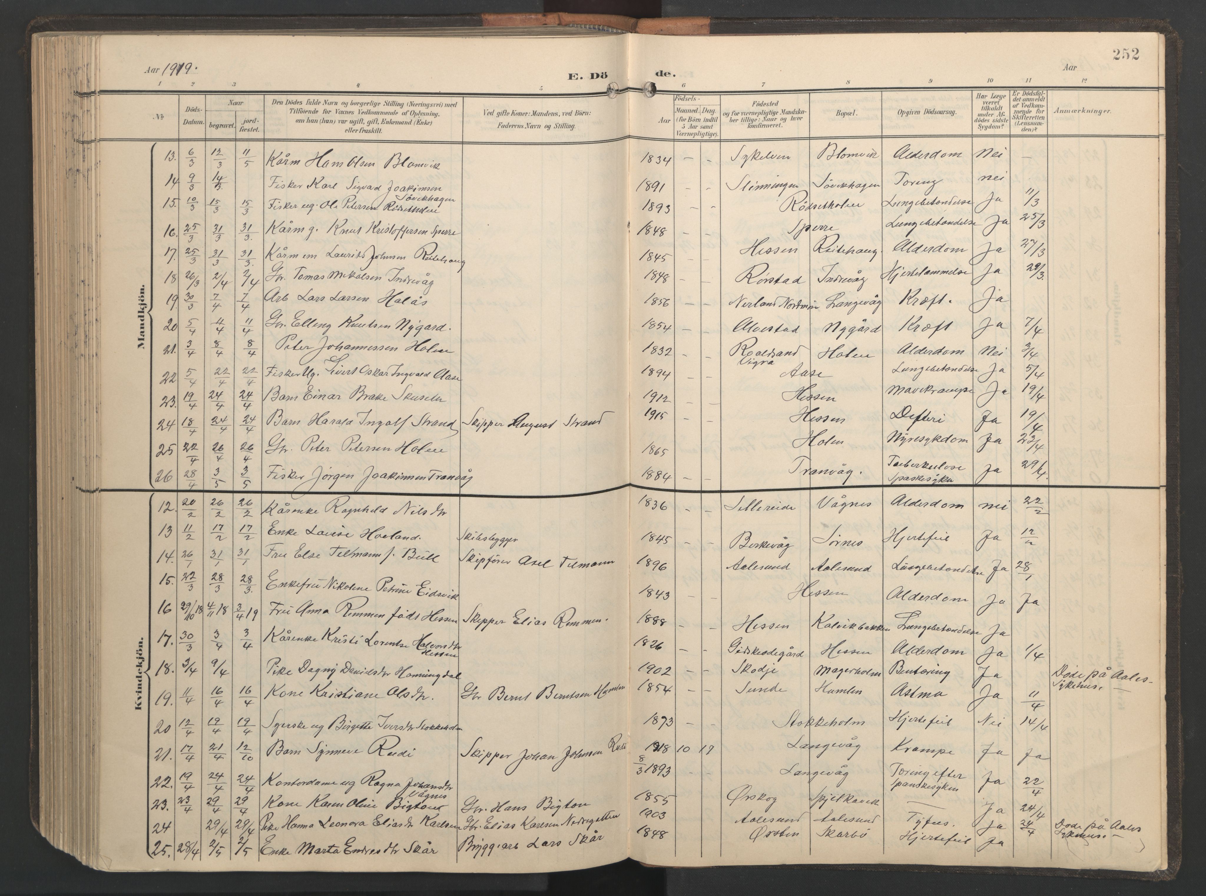 Ministerialprotokoller, klokkerbøker og fødselsregistre - Møre og Romsdal, AV/SAT-A-1454/528/L0433: Parish register (copy) no. 528C14, 1899-1922, p. 252