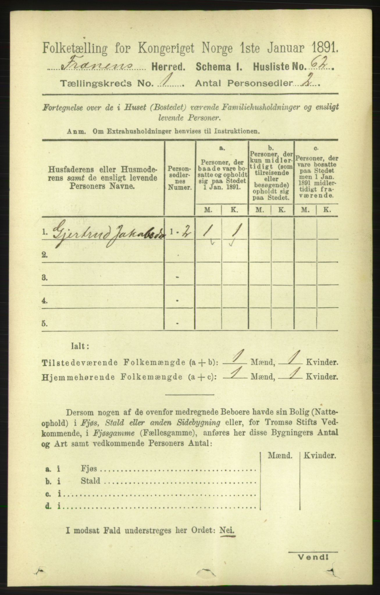 RA, 1891 census for 1548 Fræna, 1891, p. 85