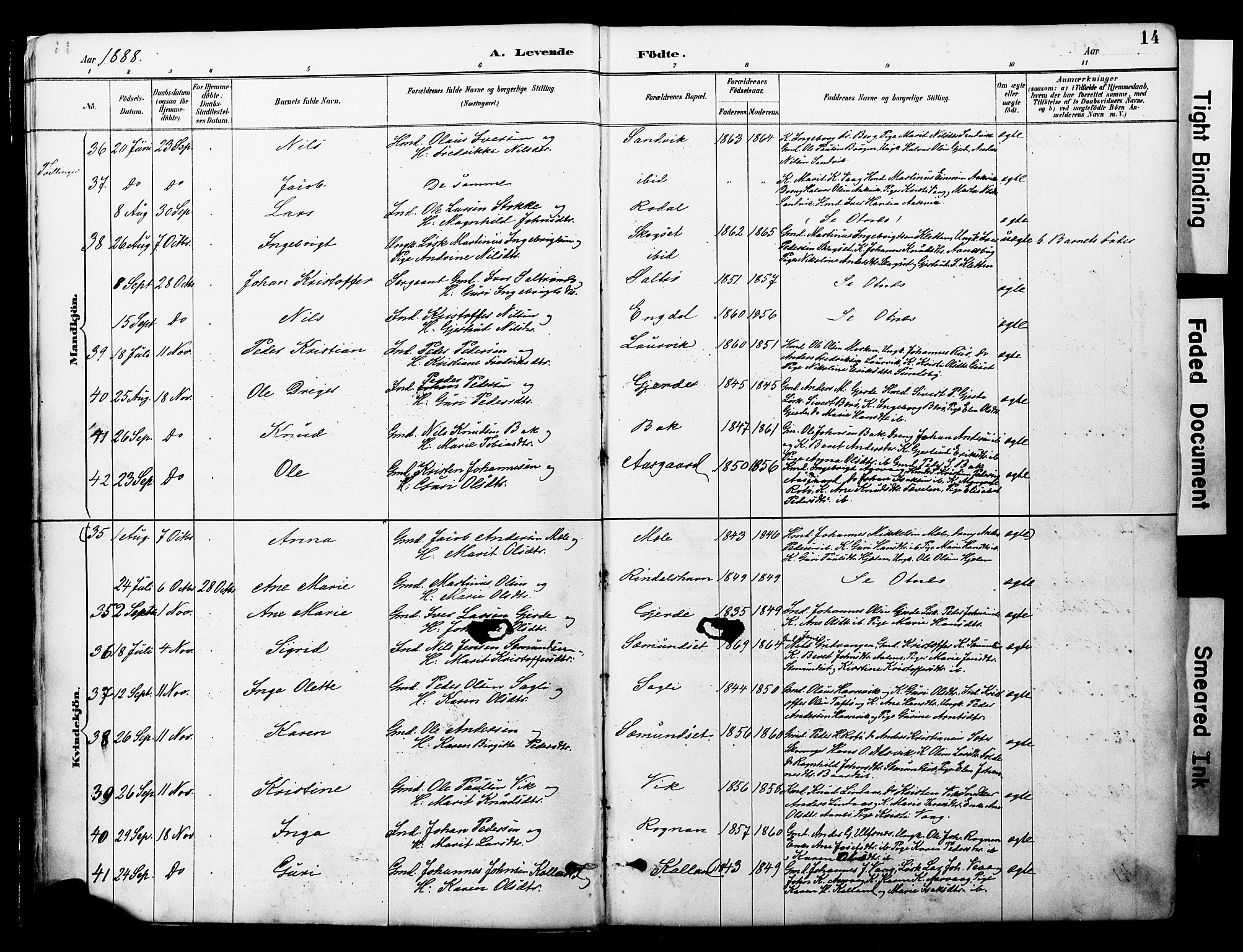 Ministerialprotokoller, klokkerbøker og fødselsregistre - Møre og Romsdal, AV/SAT-A-1454/578/L0907: Parish register (official) no. 578A06, 1887-1904, p. 14