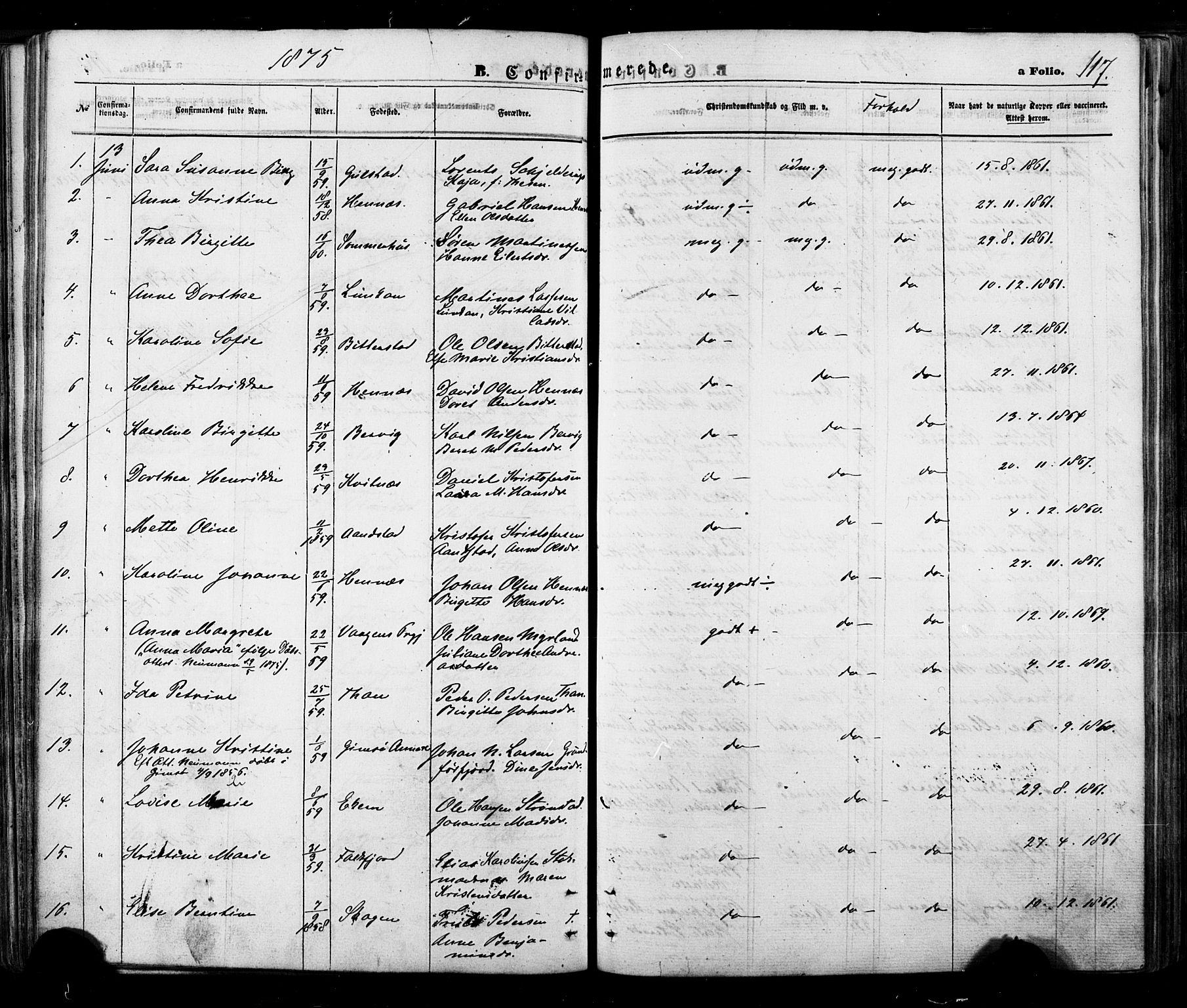 Ministerialprotokoller, klokkerbøker og fødselsregistre - Nordland, AV/SAT-A-1459/888/L1242: Parish register (official) no. 888A08, 1870-1875, p. 117