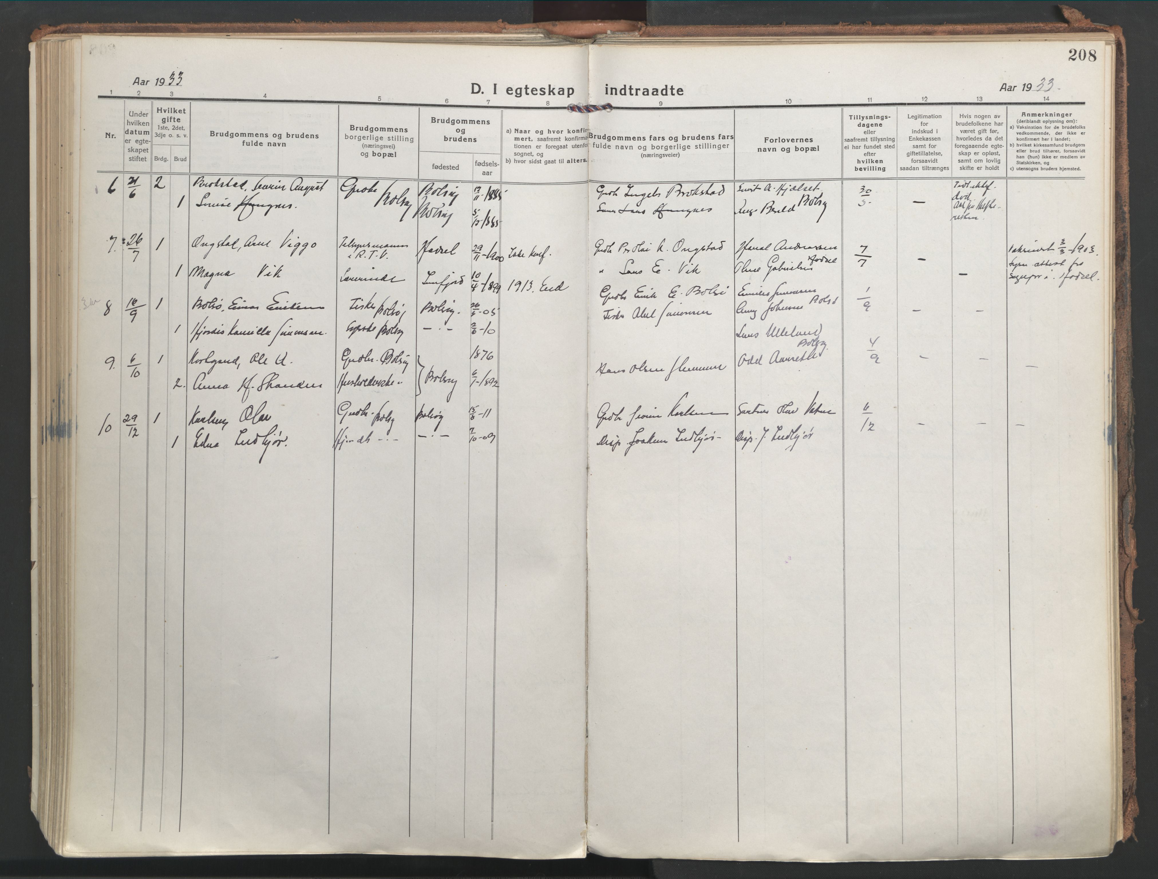 Ministerialprotokoller, klokkerbøker og fødselsregistre - Møre og Romsdal, AV/SAT-A-1454/555/L0659: Parish register (official) no. 555A10, 1917-1971, p. 208